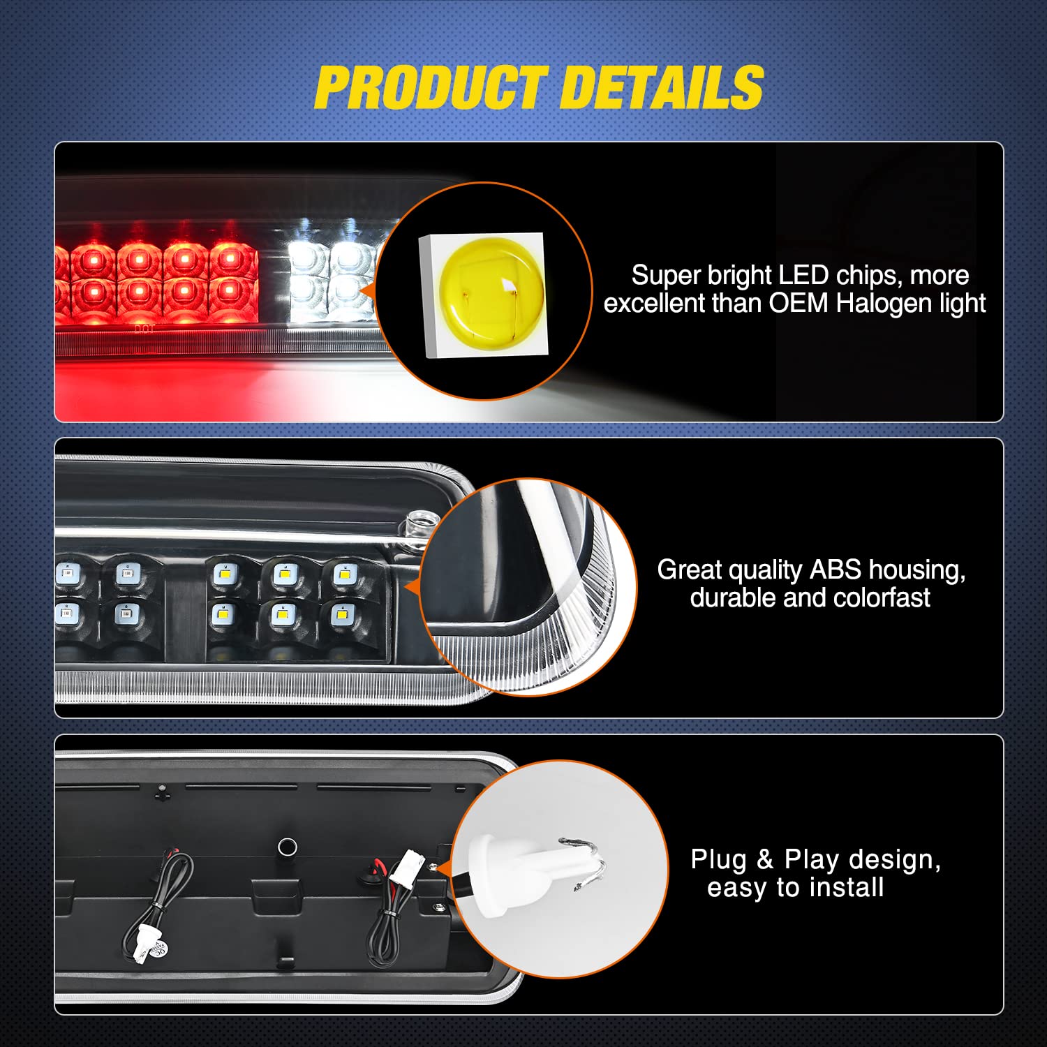 Nilight Third Brake Light Tail High Mount 3Rd Stop Cargo Reverse Led Lights For 2004 2006 2007 2008 Ford F150 Lobo 2007-2010 Exp