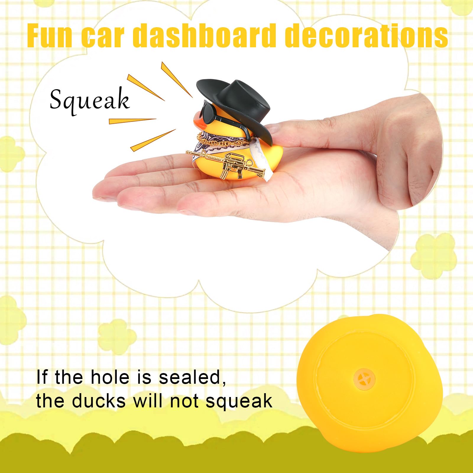 Peutier 2Pcs Rubber Duck Car Ornaments, Funny Rubber Ducks Car Dashboard Decorations Duck Car Accessories With Cowboy Hat Mini S