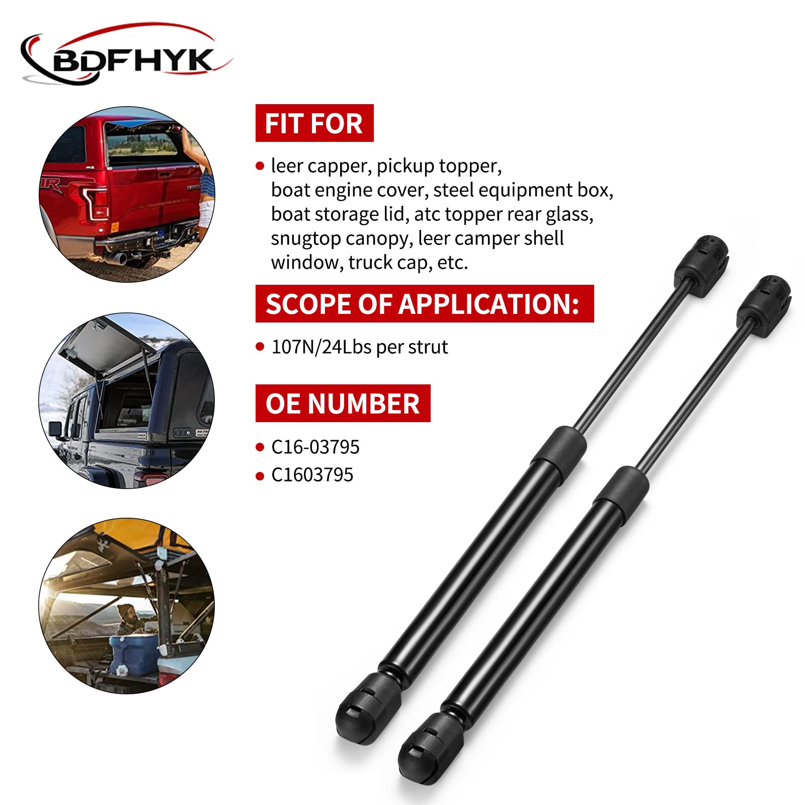 Bdfhyk C16-03795 12 Inch 24 Lbs Truck Camper Shell Gas Shocks Struts Lift Support Gas Spring For Truck Cap Window Leer Topper Camper Shell Tool Box Chest C1603795