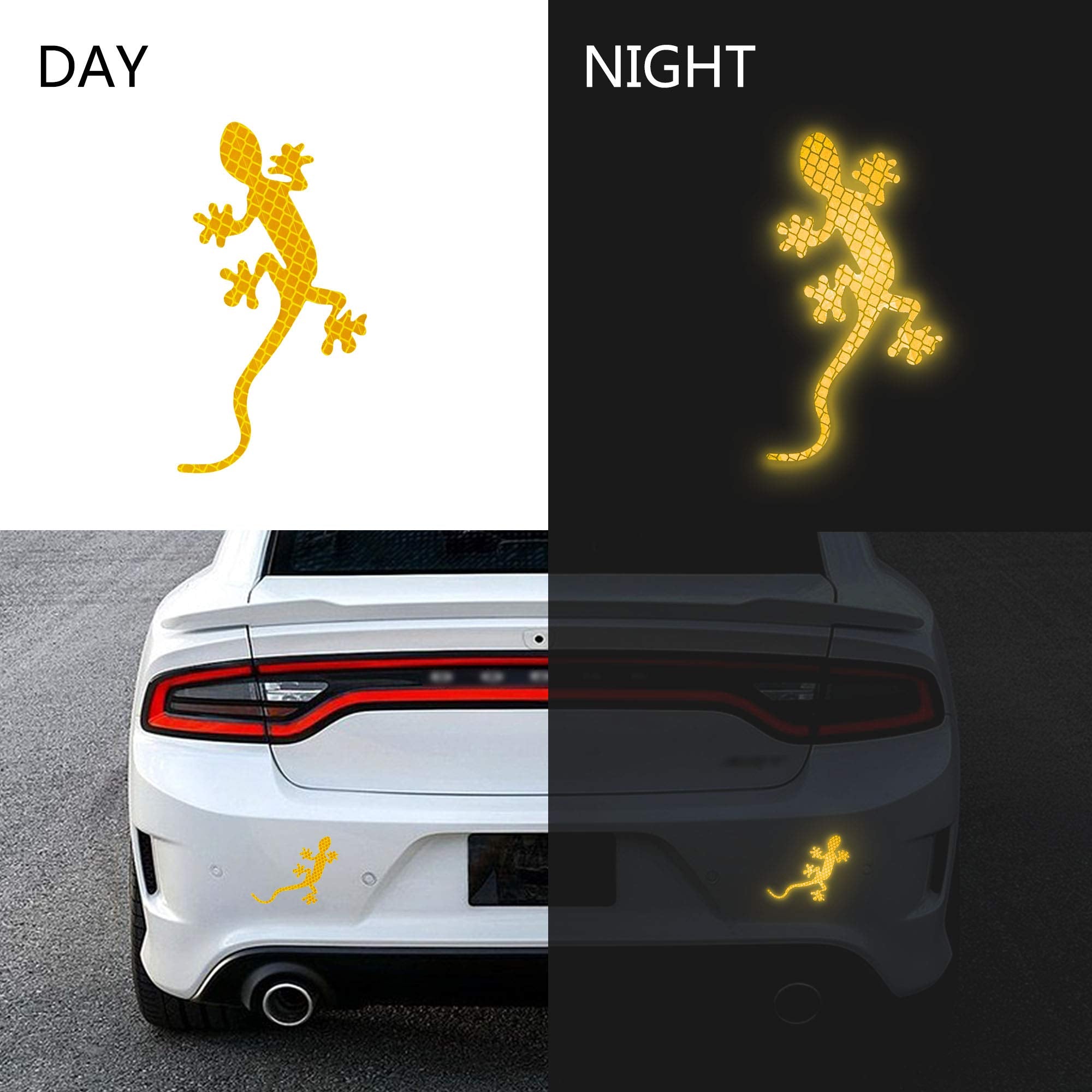 Tomall 5Pcs Gecko Reflective Strips Stickers For Car High-Intensity Night Visibility Reflective Decal Safety Warning Diamond Gra