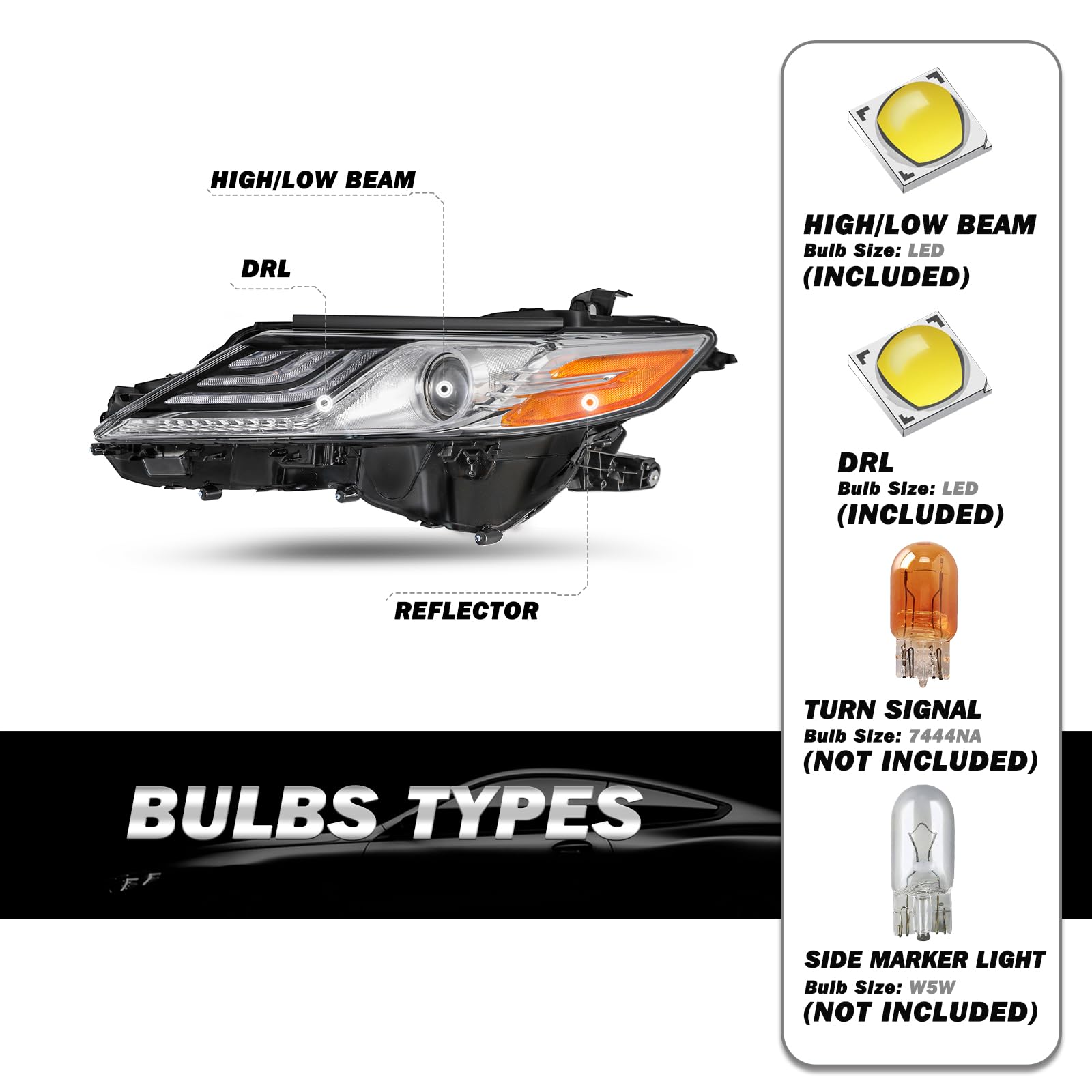 Sockir Led Drl Projector Headlight Assembly Fit For 2018 2019 2020 2021 2022 2023 Toyota Camry Xle Xse Oem Headlamp Replacement Left Driver Side
