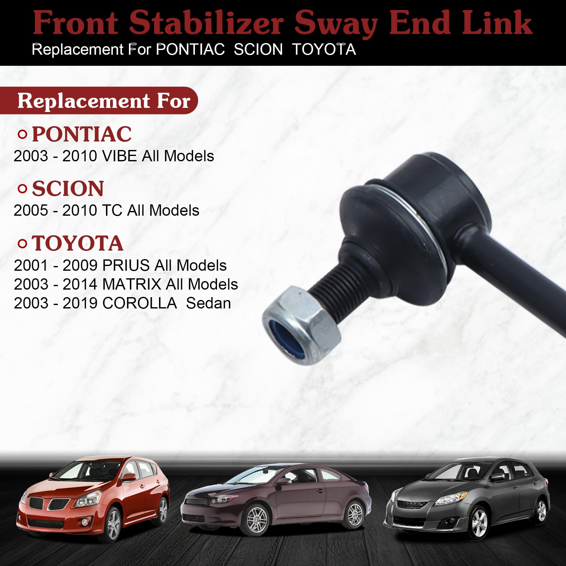 Stiueoav K90433 Sway Bar Link - Front Stabilizer End Link Compatible With 2003-2010 Vibe?2005-2010 Tc?2003-2019 Corolla?2003-201