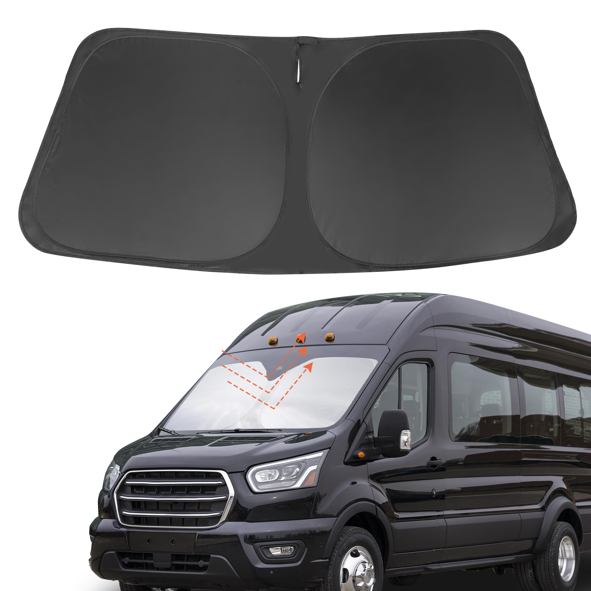Yycke Windshield Sun Shade Accessories Compatible With 2022 2023 2024 2025 E-Transit For Ford Foldable Sunshade Sun Visor Blocks