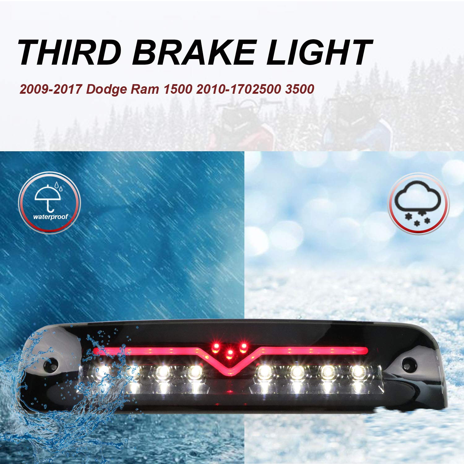 Youxmoto Fit For Dodge Ram 2009-2017 1500 2010-2017 2500 3500 Led 3Rd Brake Light Third Brake Light High Mount Stop Light Cargo Lamp Black Housing Smoke Lens 55372082Ad 55372082Ac