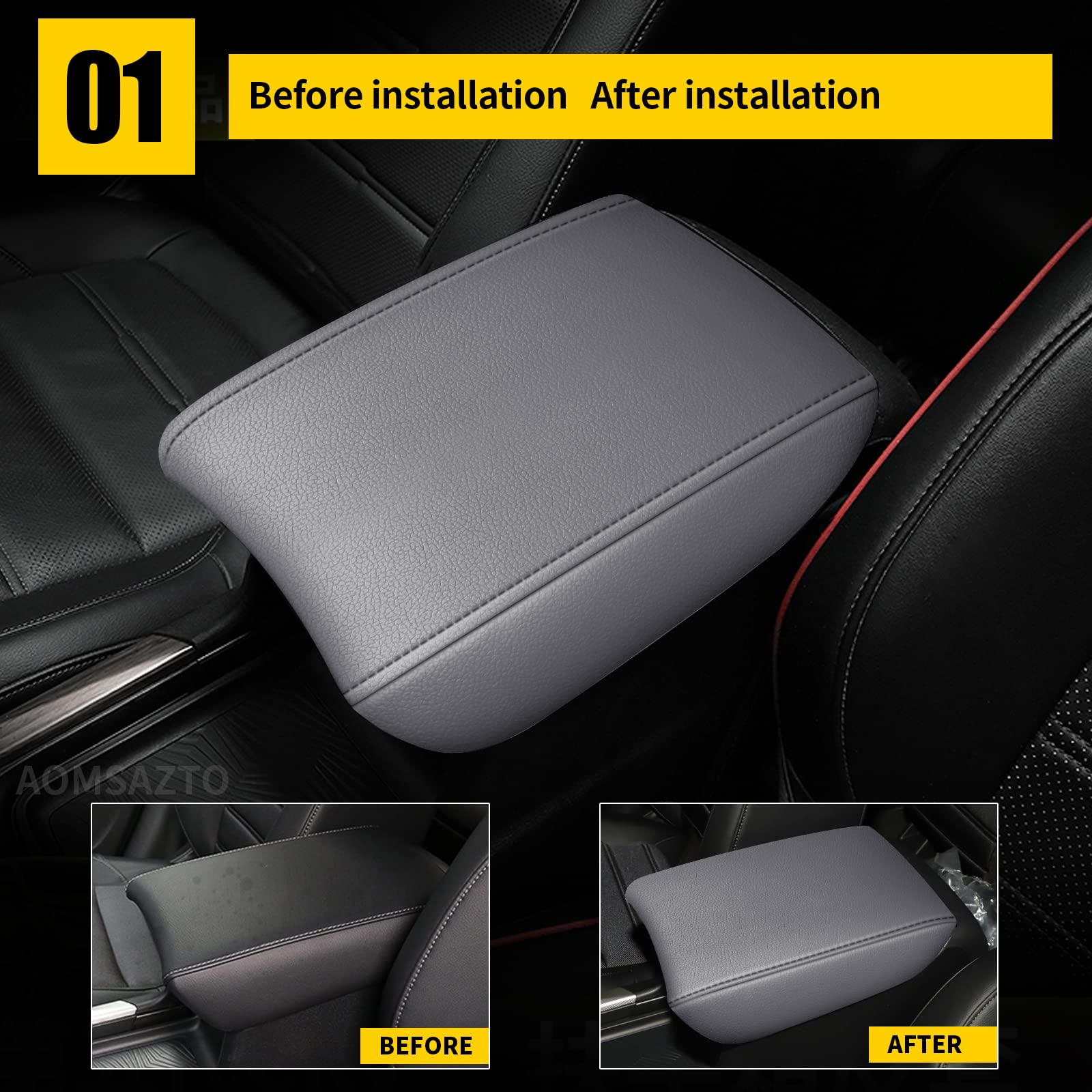 Aomsazto Gray Center Console Covers For 2017-2022 Honda Crv Leather Armrest For Cr V
