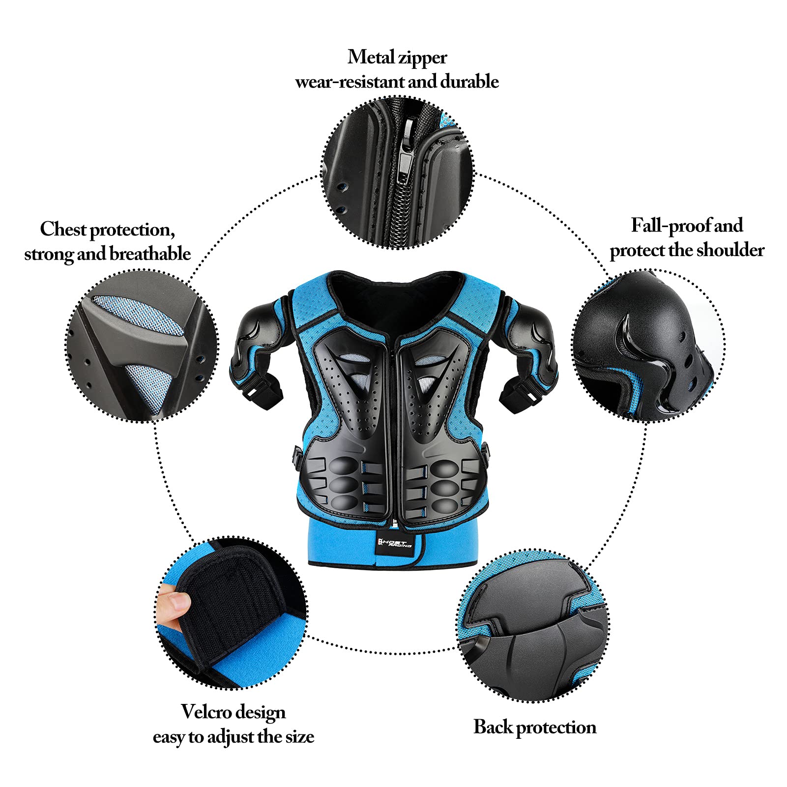 JUSTDOLIFE Youth Dirt Bike Gear Set - 5 PCS Motorcycle Armor with Knee & Elbow Pads, Chest Protector, For Ages 4-12, Blue, Model FJBB28P315