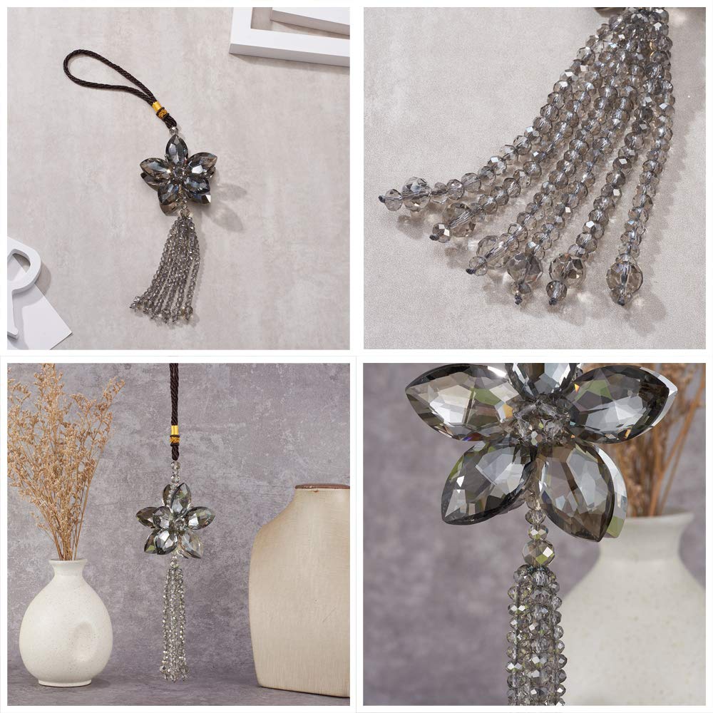 Atmomo Crystal Flower Car Rear View Mirror Pendant Car Hanging Ornament Lucky Car Charm With Dangle Beads, Gray