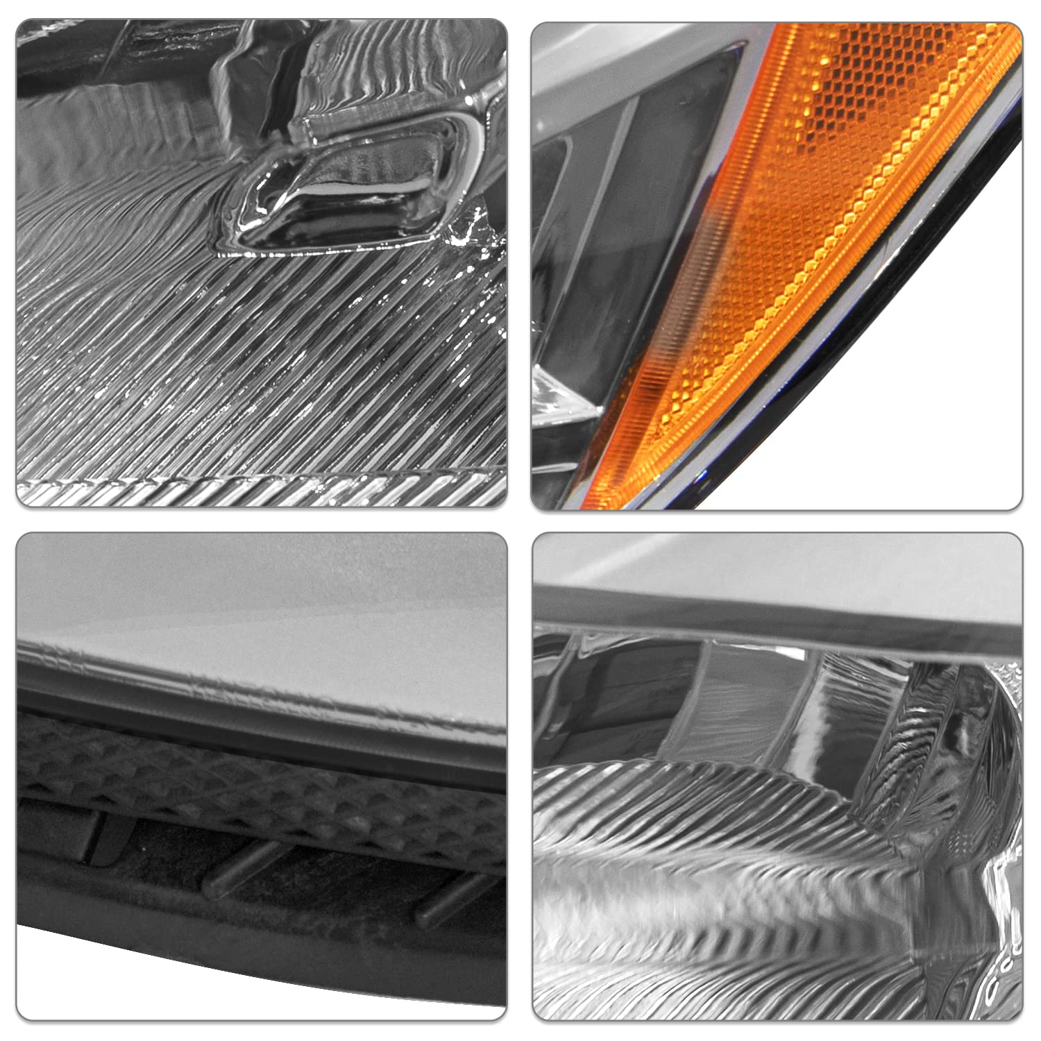 Sockir Headlight Compatible With 2013-2016 Ford Escape Replacement Halogen Headlamp,(Chrome Housing With Amber Reflector) Driver & Passenger Side