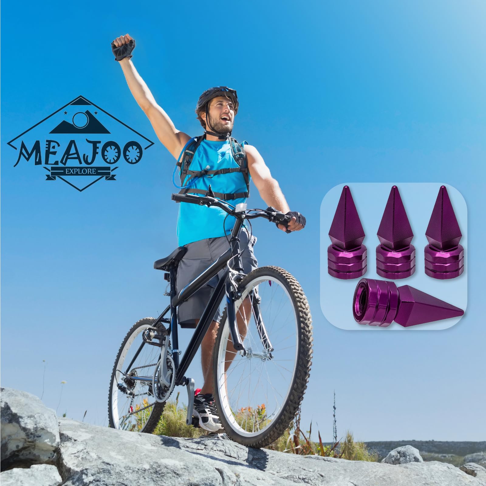 Meajoo 4Pcs Spiked Shape Tire Valve Stem Caps, Aluminum Alloy Spike Wheel Tire Valve Stem, Universal Dustproof Waterproof Air Ca