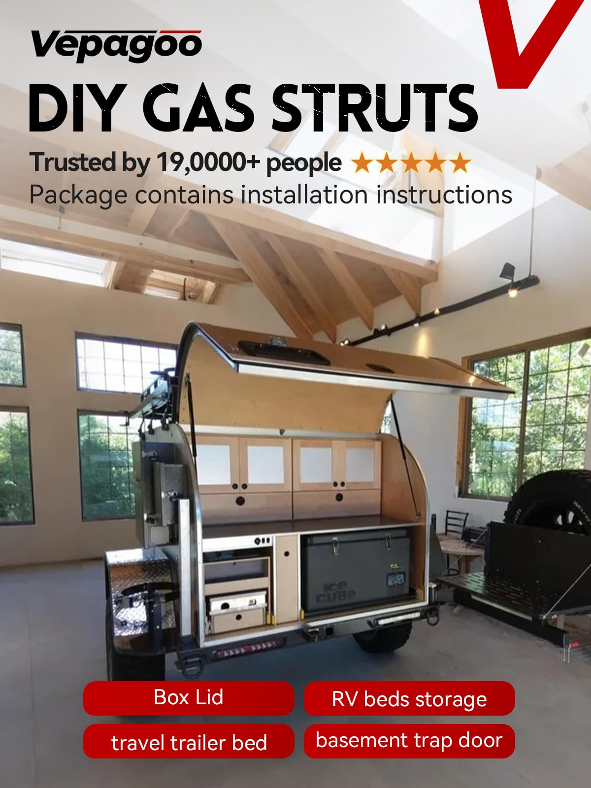 Vepagoo 28 Inch Gas Struts 300Lb/1334N Shock With Mounting Brackets, Lift Supports For Rv Bed Storage Truck Bed Cover Basement T