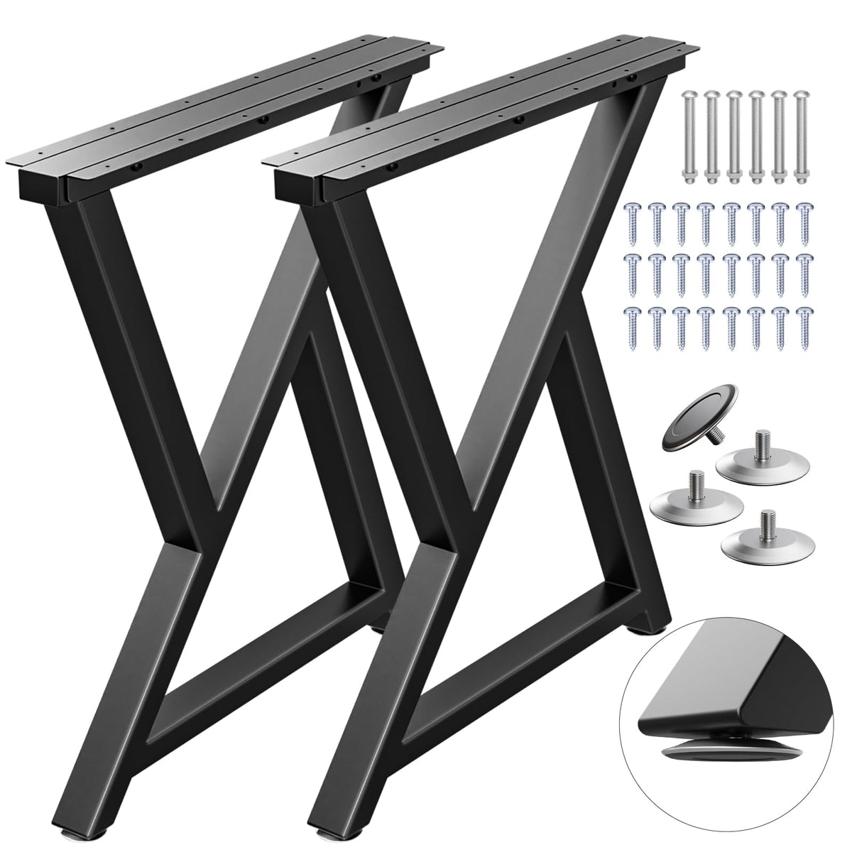 Tocretoare Metal Table Legs Heavy Duty, 28”H X 24”W, Metal Furniture Legs For Dining Desk Bench And Coffee Table, Industrial Black Diy Iron Bench Legs, Set Of 2