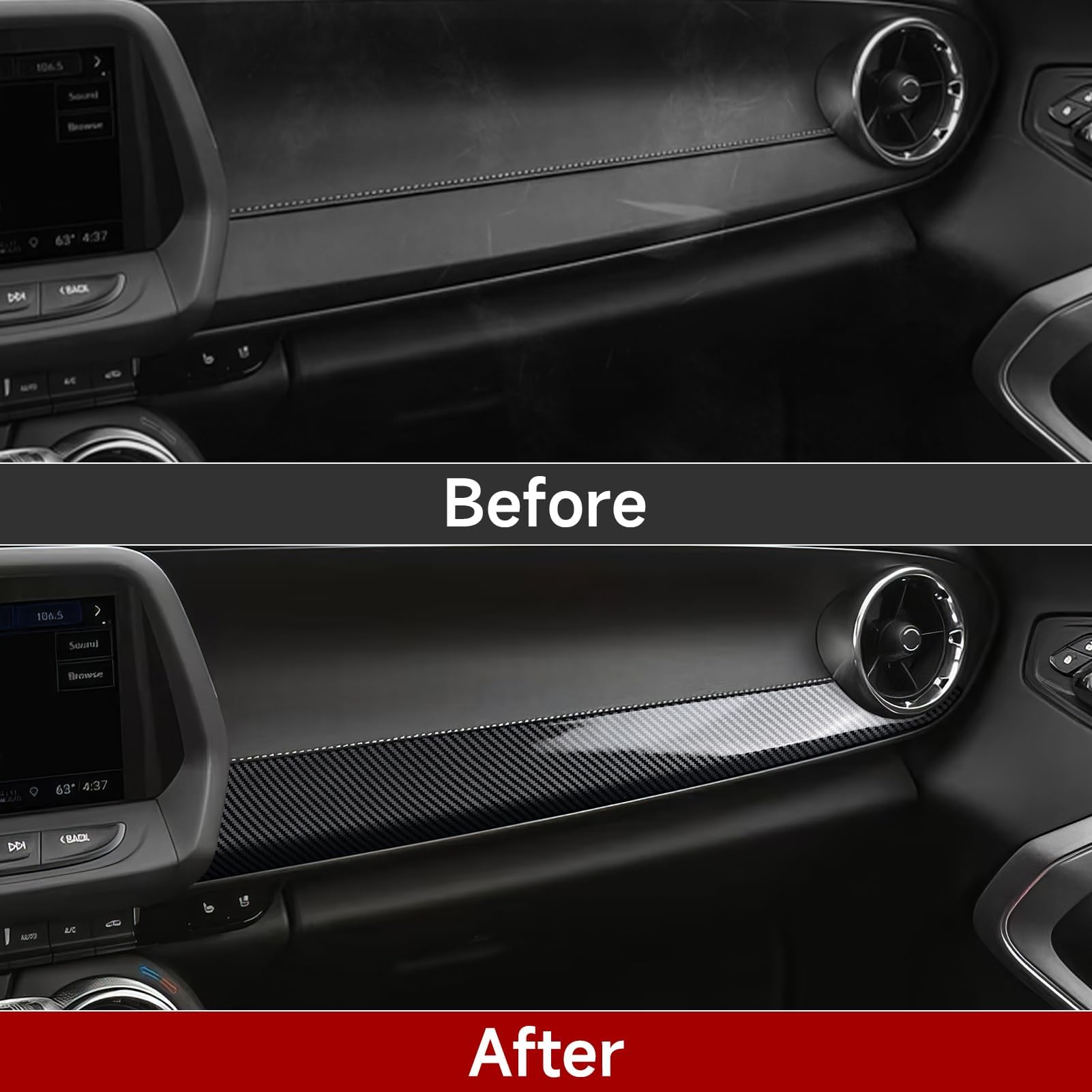 Car Sticker ABS Carbon Fiber Copilot Dashboard Panel Decal Interior Trim Cover for Chevrolet Camaro 2016 2017 2018 2019 2020 202