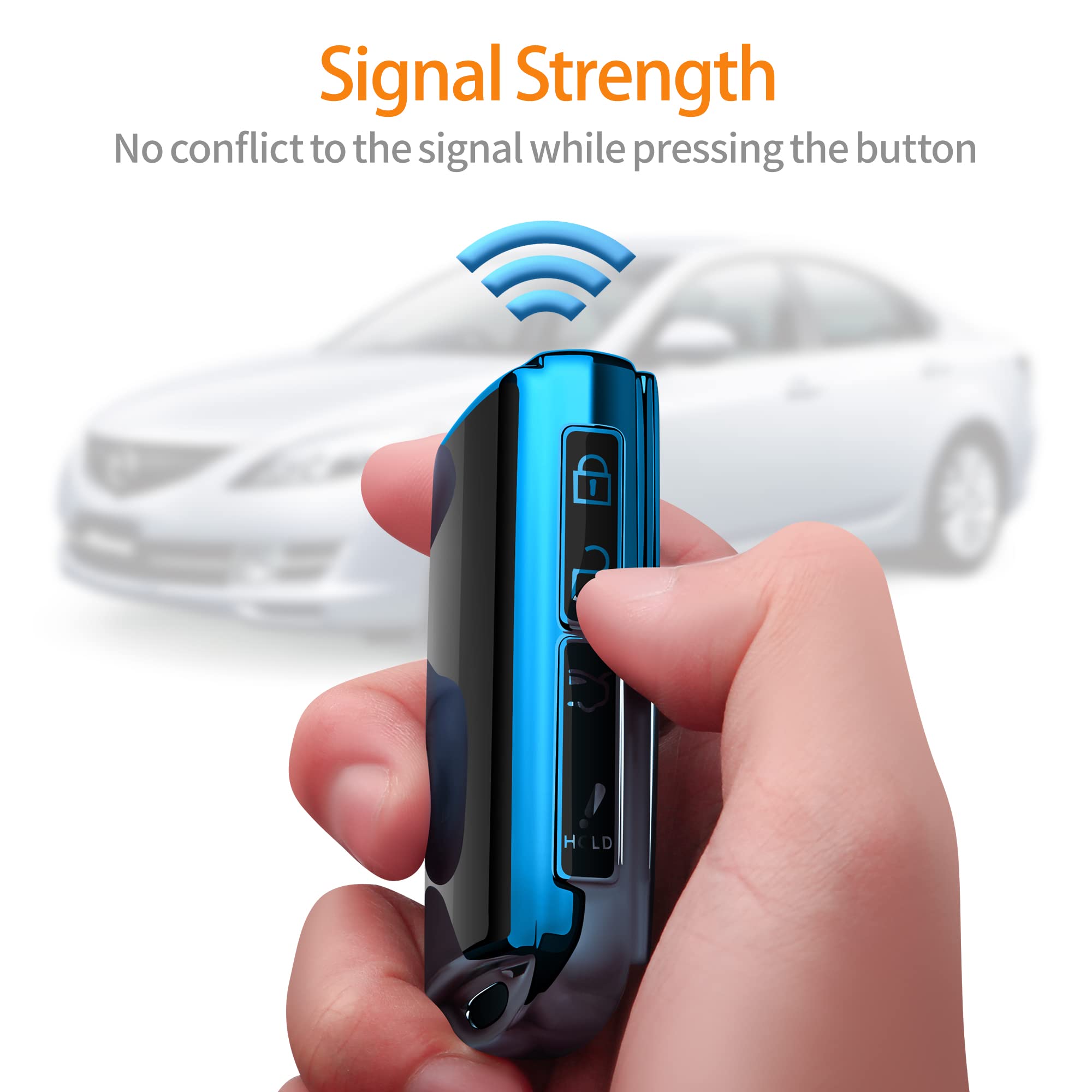 Sindeda For Mazda Key Fob Cover With Keychain Key Case Key Shell 360 Degree Full Protection Compatible With 2019 2020 2021 Mazda 3, Mazda 3 Hatchback, 2020 2021 Mazda Cx-5, Cx-30, Cx-9-Blue