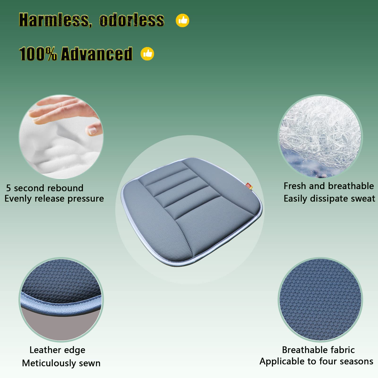 Raorandang Car Seat Cushion Memory Foam Thin Seat Cushion For Car Truck Seat Driver, 20X18.5X1.2 Inches, Grey