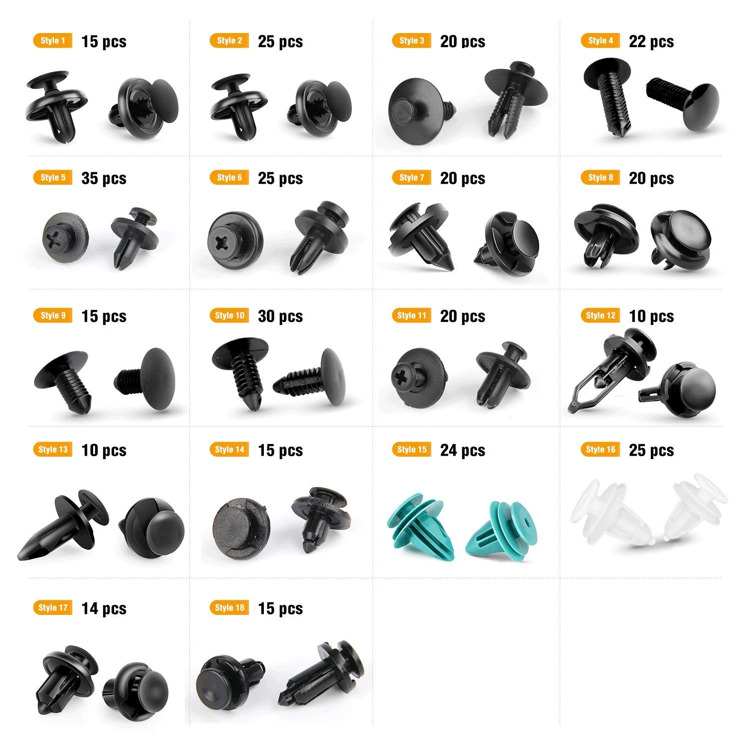 Gooacc - Grc-34 Push Bumper Fastener Rivet Clips With 18 Most Popular Sizes Auto Push Pin Rivets For Benz, Bmw, Toyota, Honda, Subaru, Nissan, Mazda Etc