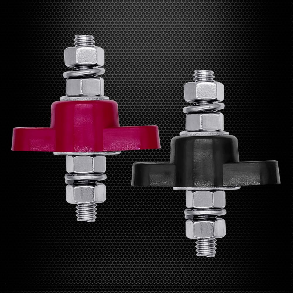 5/16'' Remote Battery Terminal Feed Through Connector, Ampper Thru Panel Stud Junction Block Power Post Terminals With Cover For
