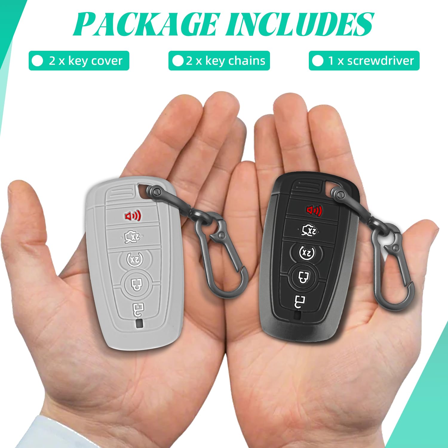 Mild East 2 Pcs Silicone Key Fob Cover For Ford With Keychain, Soft Key Case Shell Full Protection For Explorer Fusion Escape Ed