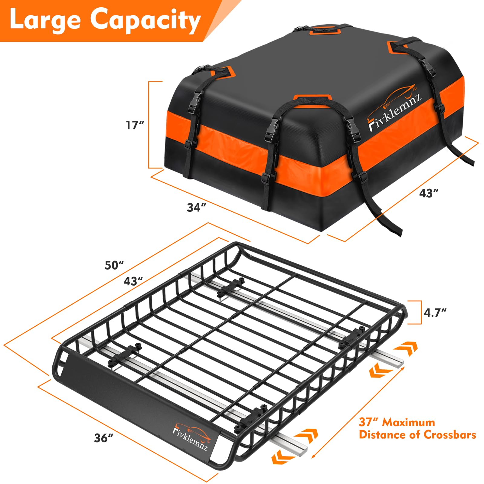 Roof Rack Cargo Carrier, Universal Roof Basket (51''X 36''X 5'') + 15 Cubic Feet Waterproof Rooftop Cargo Carrier Bag (46''X 34'