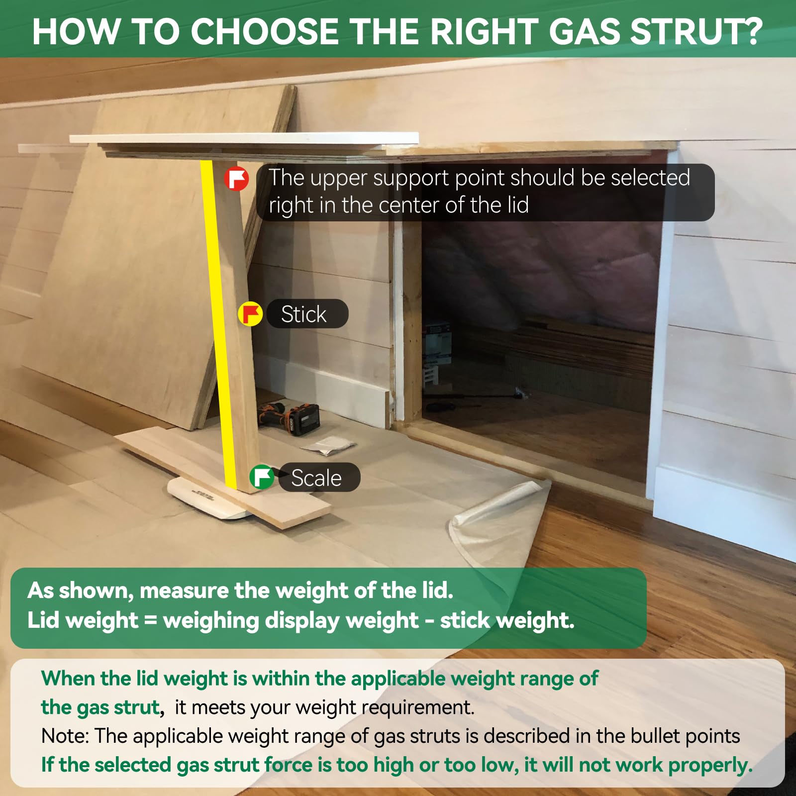 Huopo 23 Inch 180Lb/800N Gas Strut Shock Lift Support For Rv Bed Storage Lid Basement Compartment Door Floor Hatch Container Ven