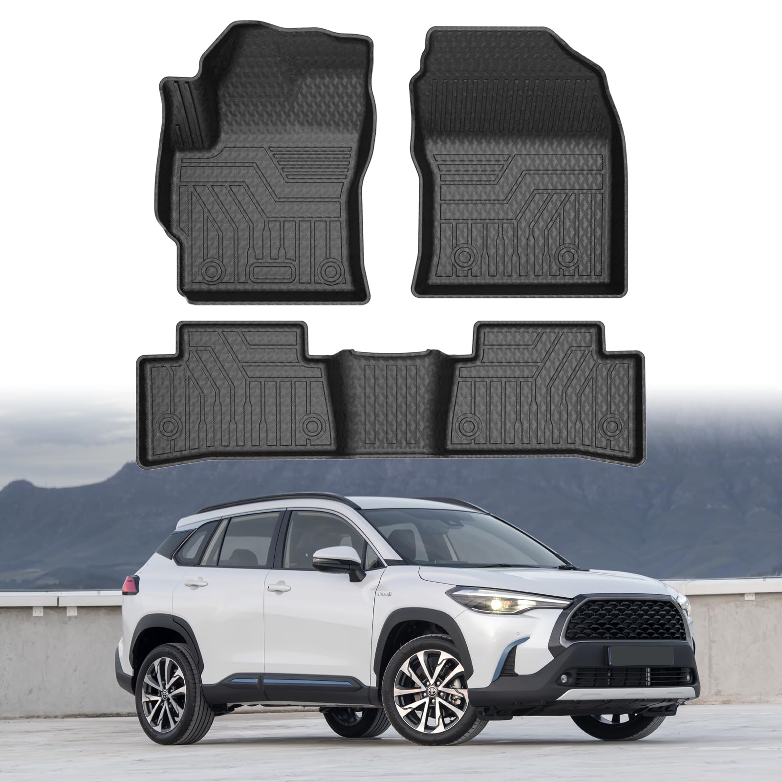 Mixsuper Custom Fit Floor Mats For 2022-2023 2024 Toyota Corolla Cross All Weather Floor Liner 1St & 2Nd Row Set Black (Not Fit