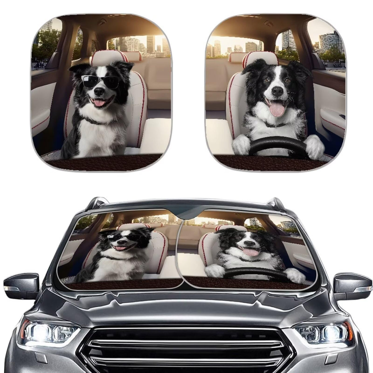 Renewold Border Collie Dog Animal Driving Car Front Windshield Sunshade Summer Block Sun Heat Sun Visor Shield Auto Accessories