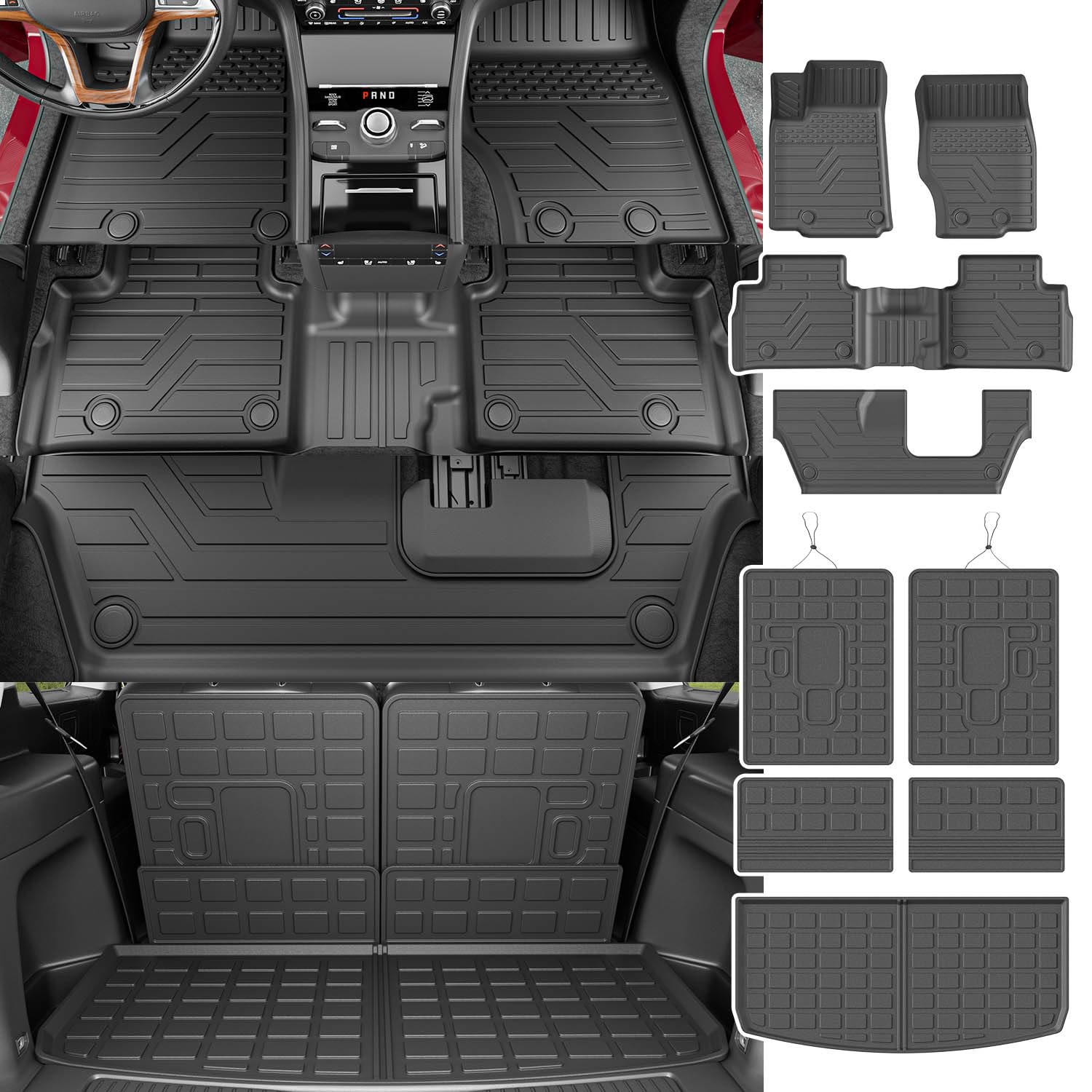 powoq Floor Mat Compatible with 2021-2025 Jeep Grand Cherokee L Cargo Mat Backrest Mat Replacement for 7Seat Grand Cherokee L Ac