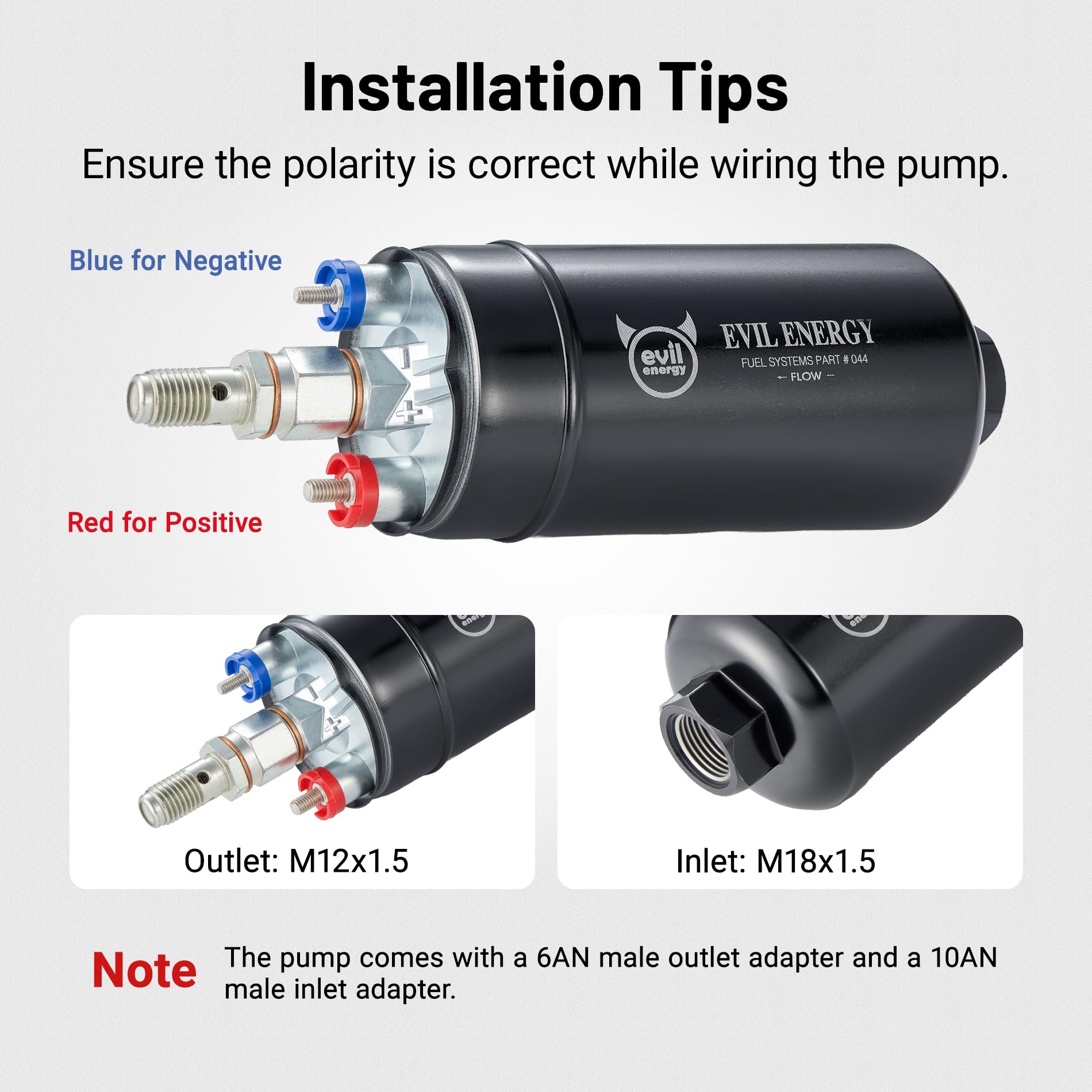 EVIL ENERGY External Inline Fuel Pump Electric 300LPH High Flow 12V with 60MM Bracket Clamp