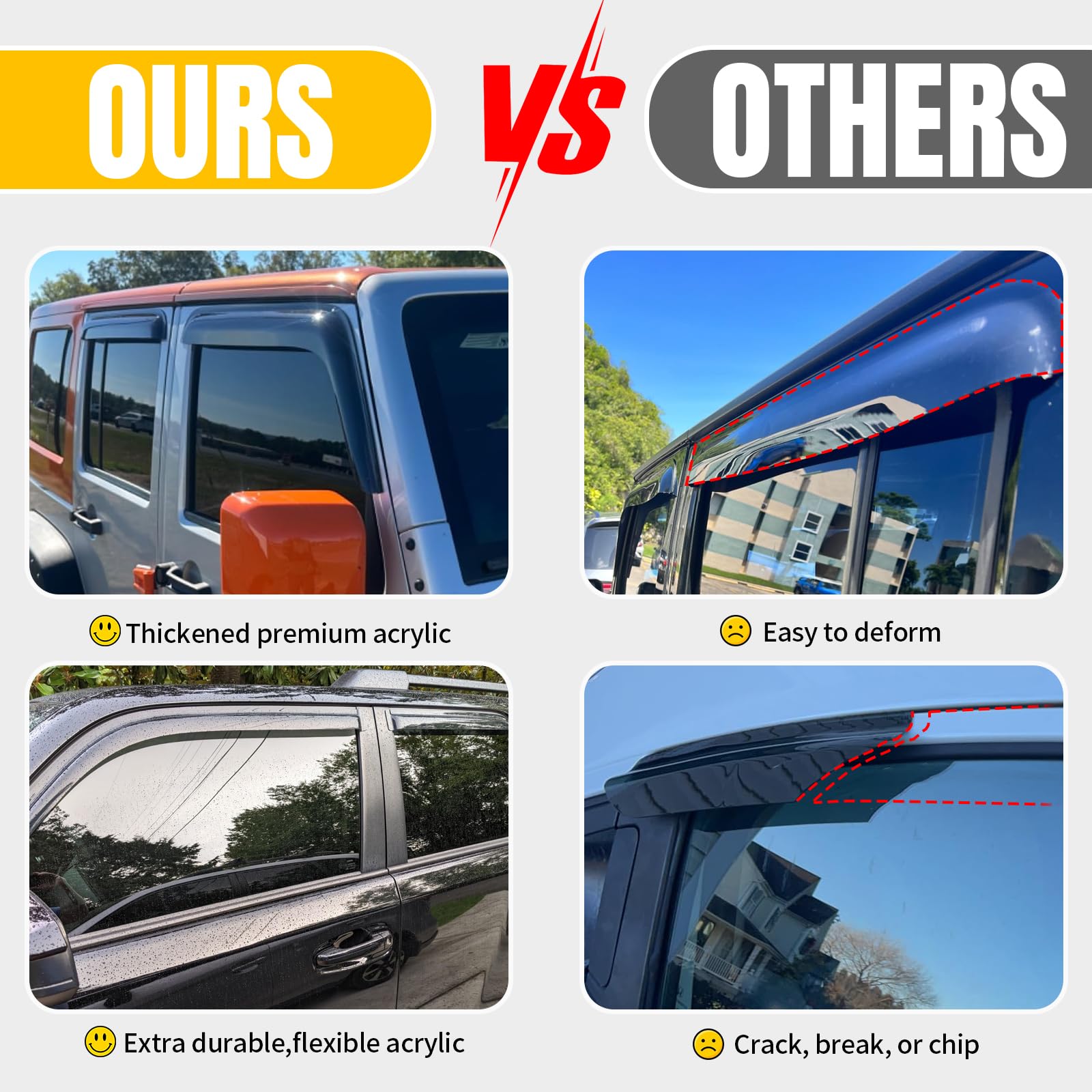 Cmvt Auto Window Visors For 2007-2018 Jeep Patriot, Rain Guards Shields Vent Shade Deflector Dark Smoke 2008 2009 2010 2011 2012