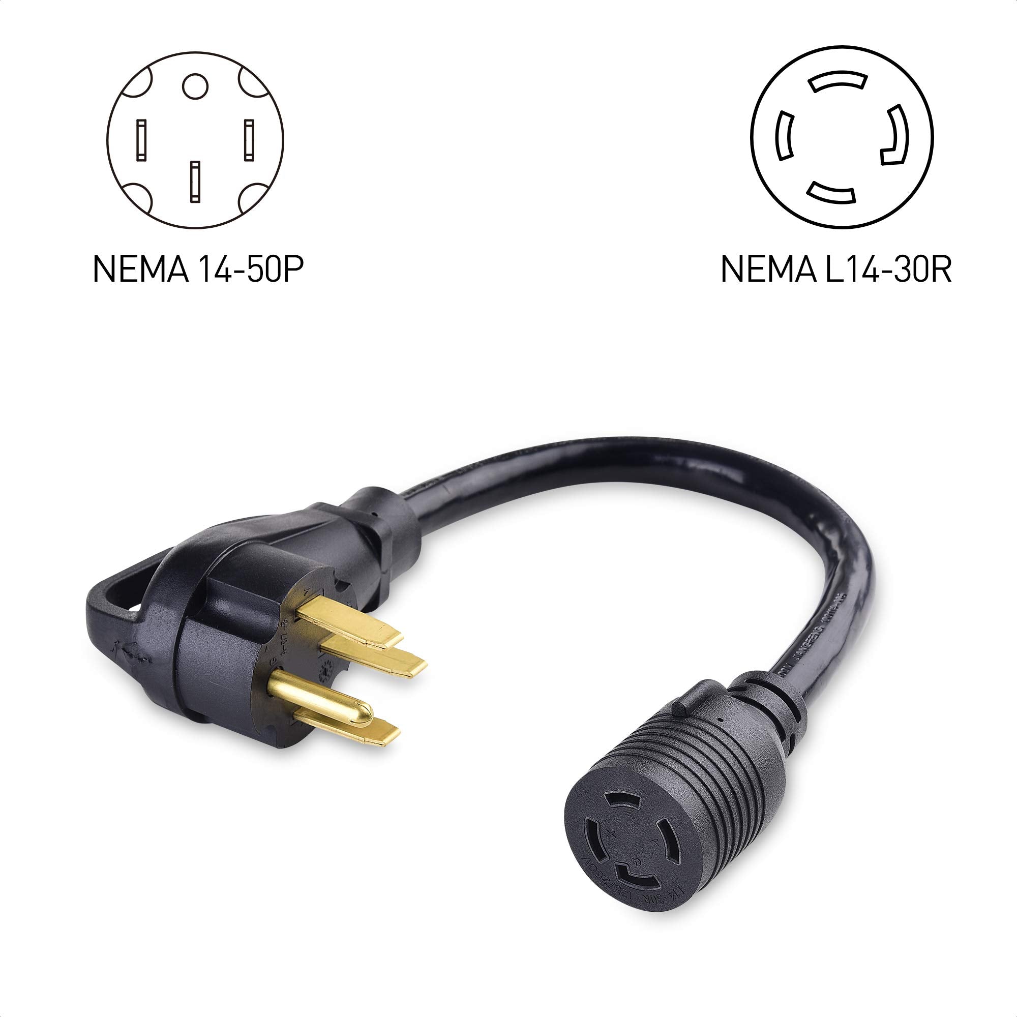 Cable Matters 4 Prong 30 Amp To 50 Amp Rv Adapter (50 Amp To 30 Amp Generator Adapter, Rv Cord) - 1.5 Feet (Nema 14-50P To L14-3