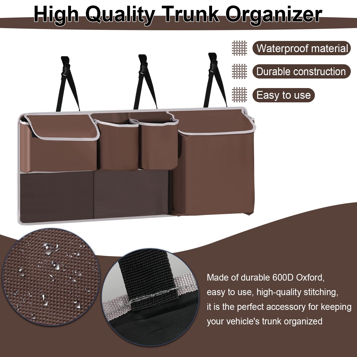 Uyye Trunk Hanging Organizer, Backseat Storage Bag, Collapsible Car Interior Accessories With 4 Pockets & 2 Mesh Pouches For Too