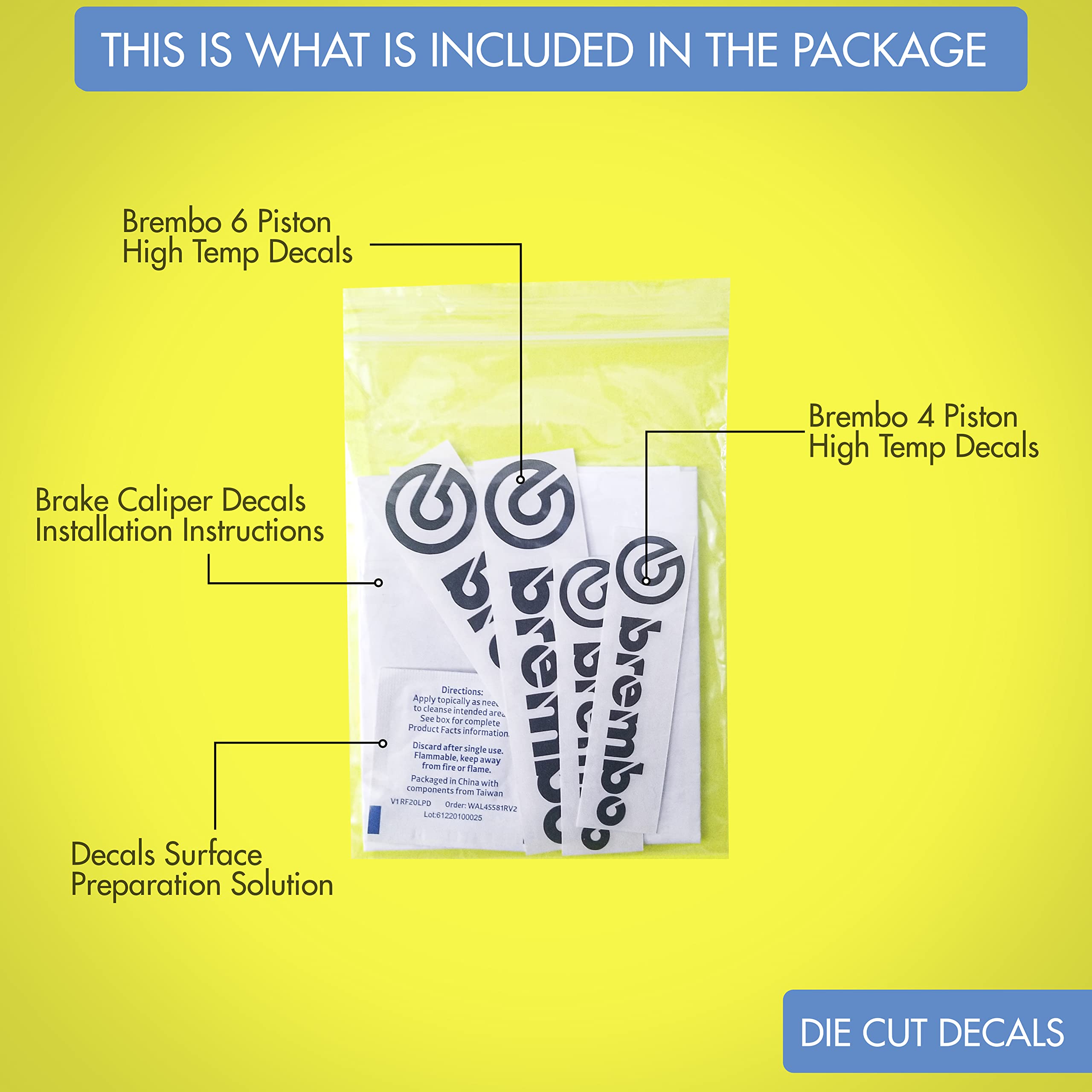 R&G Brembo 6 Piston & 4 Piston High Temp Brake Caliper Decal Sticker Set Of 4 Decals + Instructions + Decal Surface Preparation