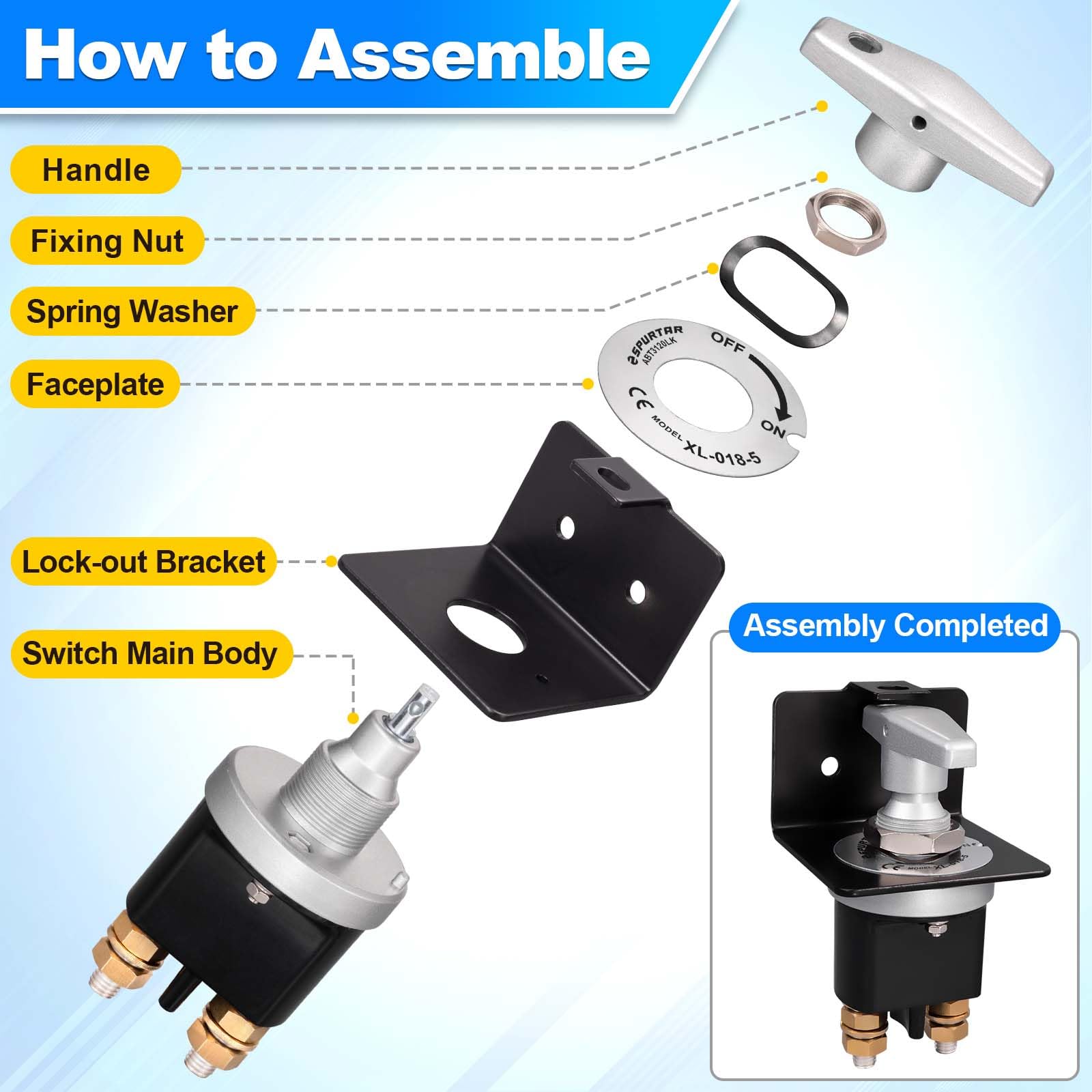 Spurtar Battery Disconnect Switch 12V 24V 36V With Lock-Out Plate 500A High Current Battery Kill Switch Power Cut Off Shut Off I