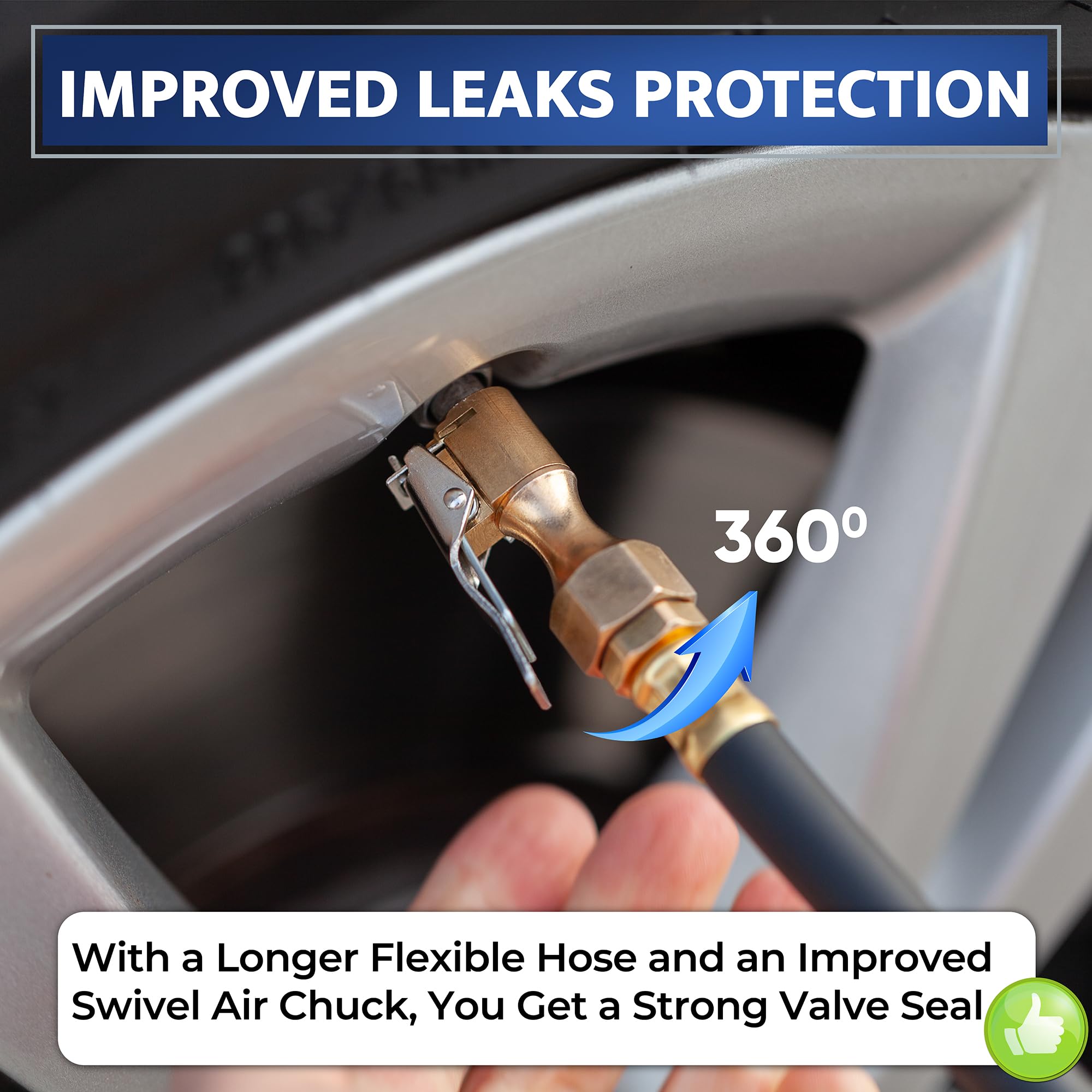 Tire Inflator With Pressure Gauge - Large Glow Dial, Swivel Air Chuck With Gauge And Air Compressor Accessories - 100 Psi