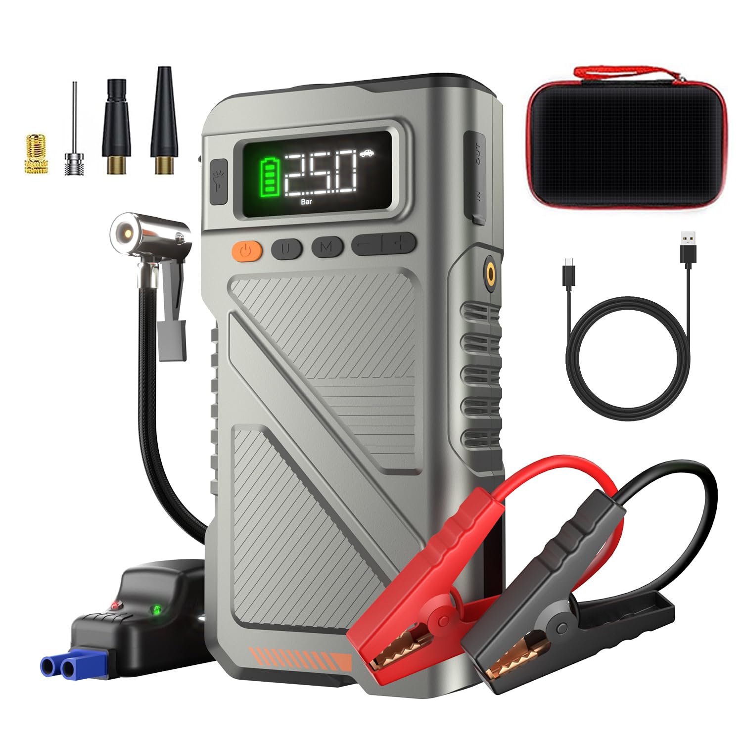 9000A Jump Starter with Air Compressor, Car Charger Portable Jump Box for Car with 150PSI Tire Inflator, Power Pack Jumpstart 12