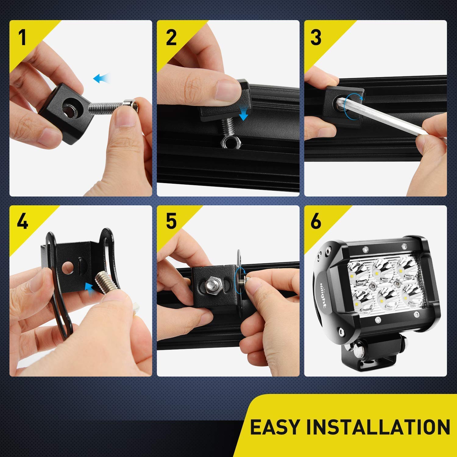 Nilight 2Pcs Mounting Base Bracket Led Light Bar Slide Mount Bracket 2 Years Warranty (90034B),Black