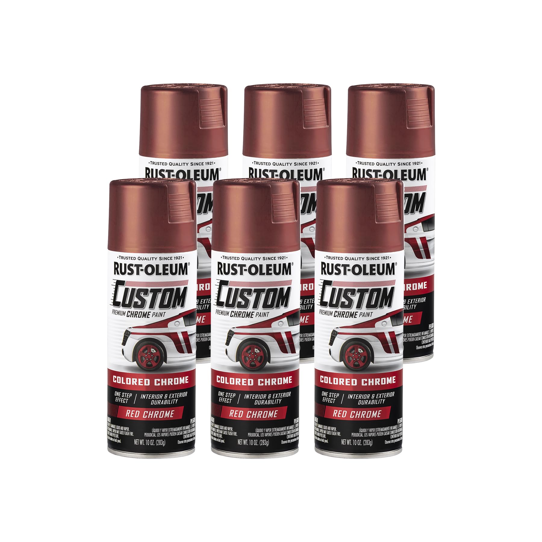 Rust-Oleum 340561-6PK Automotive Custom Chrome Spray Paint, 10 oz, Red, 6 Pack