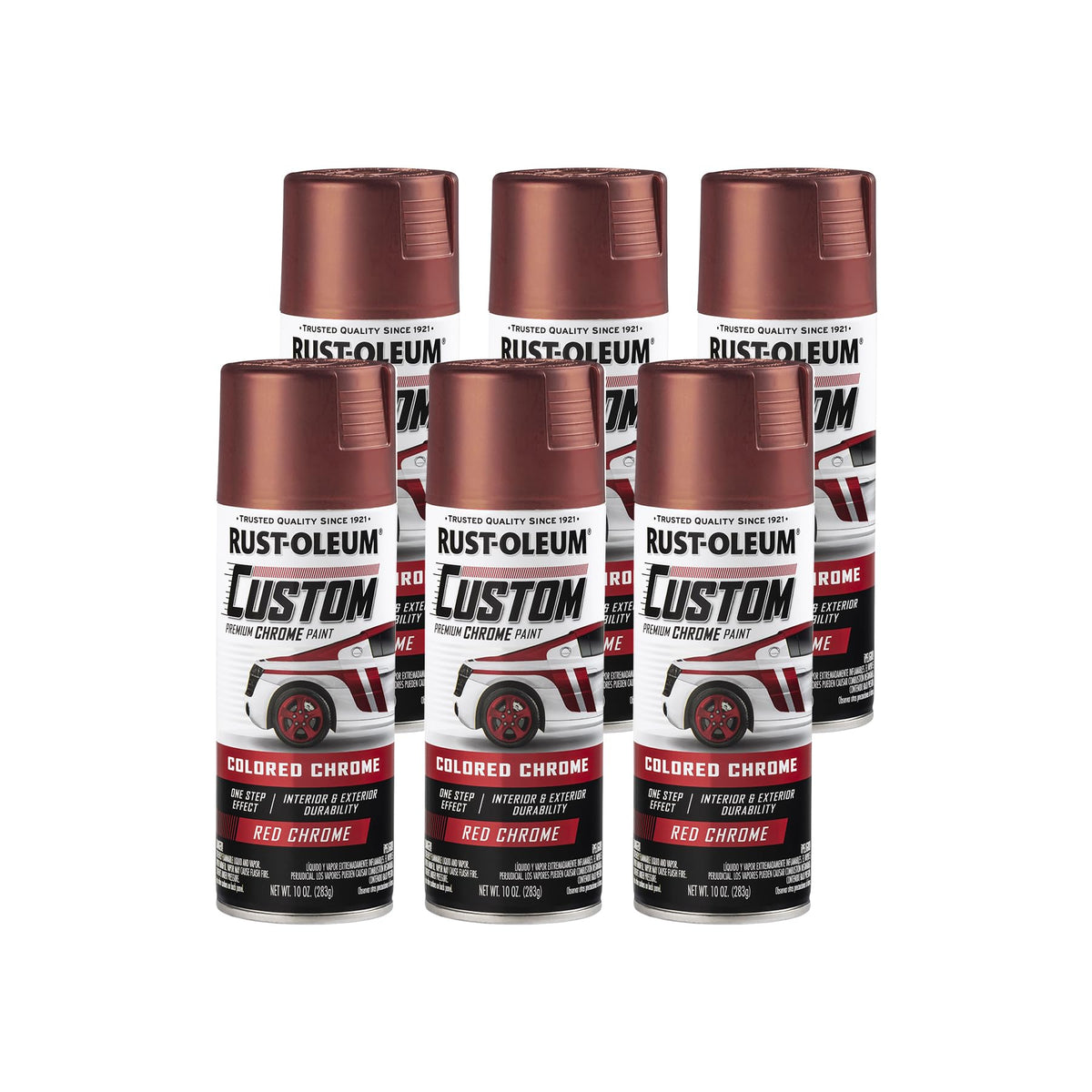 Rust-Oleum 340561-6PK Automotive Custom Chrome Spray Paint, 10 oz, Red, 6 Pack
