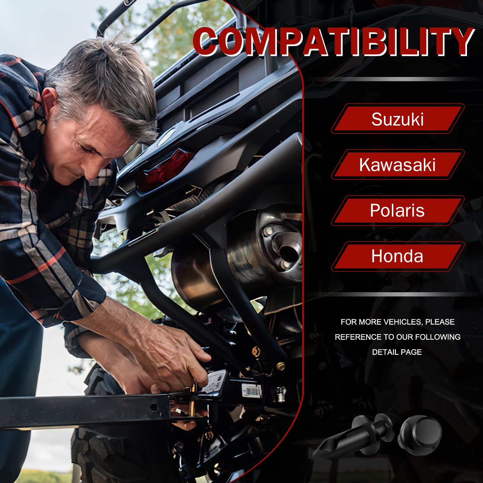 moveland 120 PCS 8mm UTV ATV Fender Clips Push Body Rivets Fasteners Clamps Compatible with RZR Kawasaki TRX Honda Suzuki and More - Include Plastic Fastener Removal Tool