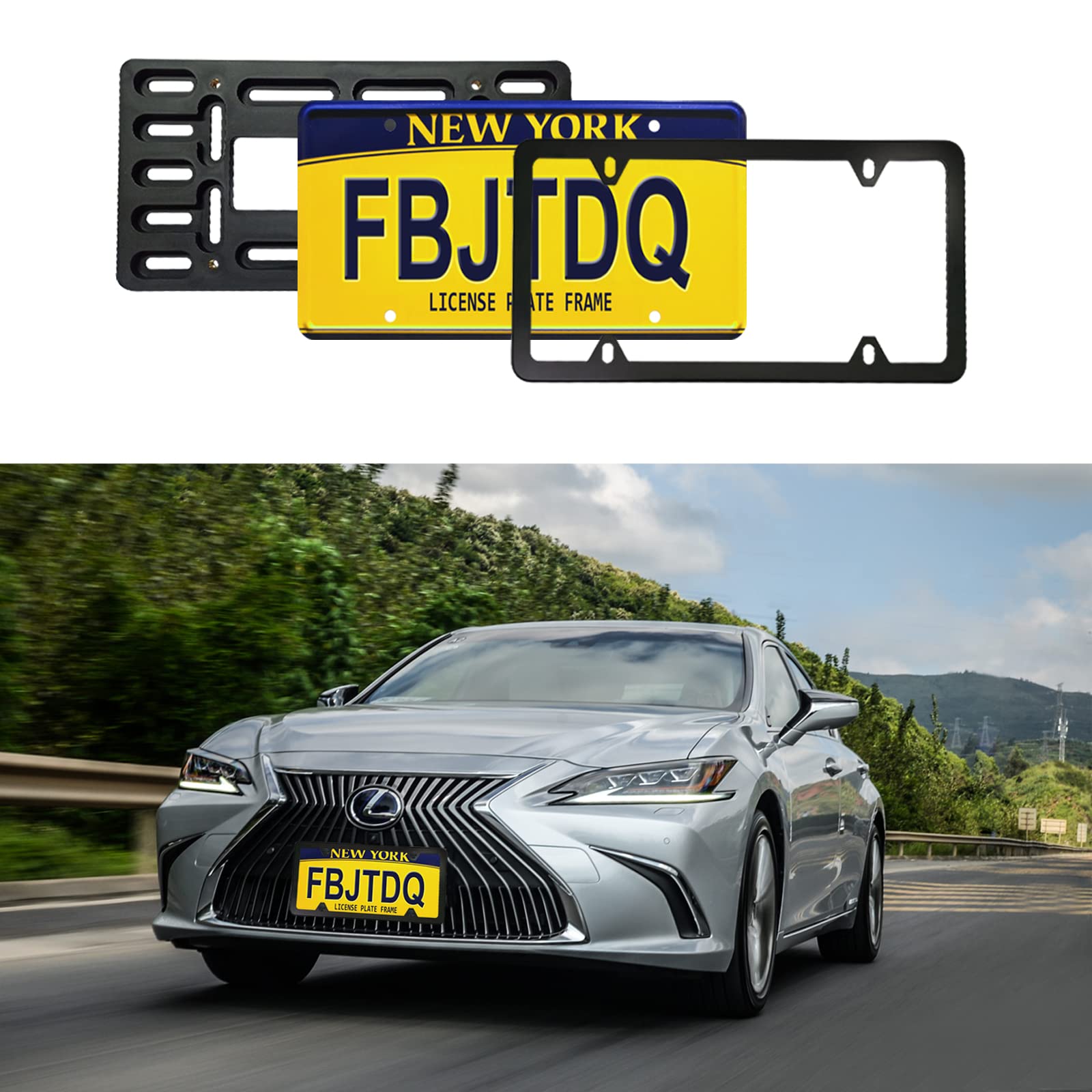 Fbjtdq Front License Plate Bracket - Black Aluminum Frame & Front Bumper Bracket,Universal Car Tag Holder Adapter, For Us Vehicl