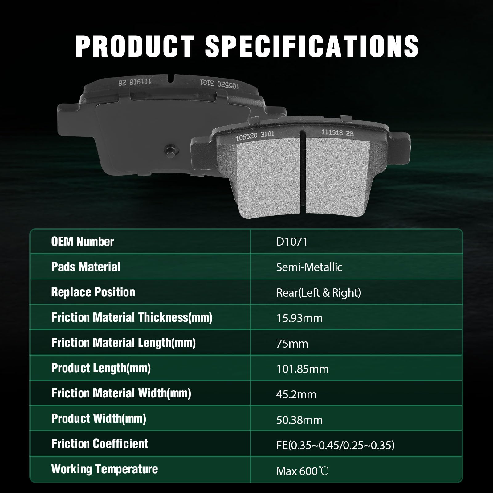 Automuto 4Pcs Rear Semi-Metallic Disc Brake Pads Set D1071 For Ford Five Hundred Freestyle Taurus Taurus X For Jaguar X-Type For