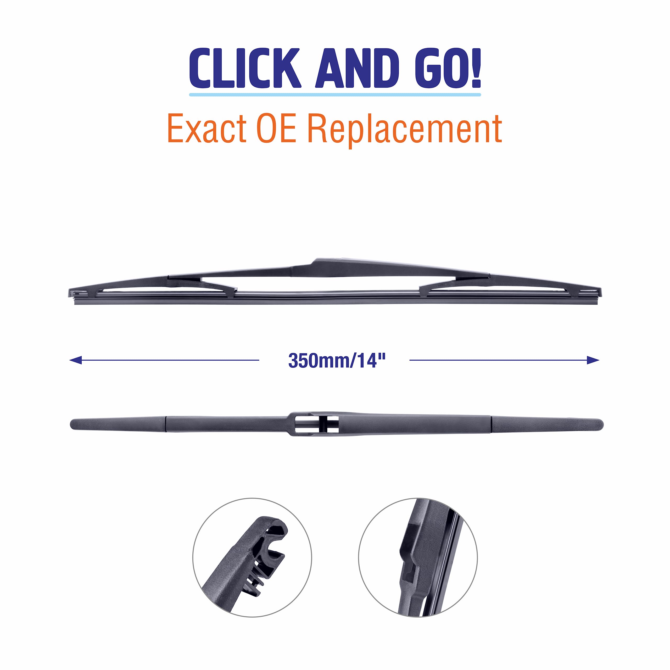 Wowiper 14 Inch (14-A) Silicone Rear Wiper Blade Replacement For Jeep Cherokee 2022-2014 /Hyundai Accent 11-07 Santa Fe 12-07 Tu