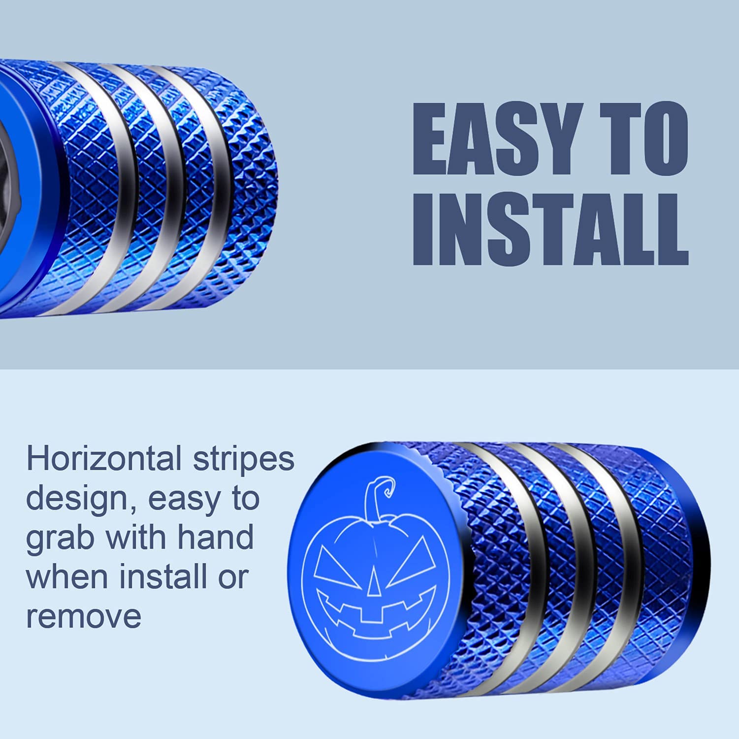 Tire Valve Stem Cap Cover - (5 Pack) Tire Air Cap Metal With Plastic Liner Corrosion Resistant Leak-Proof Halloween Pumpkin Car Decoration Accessories Blue