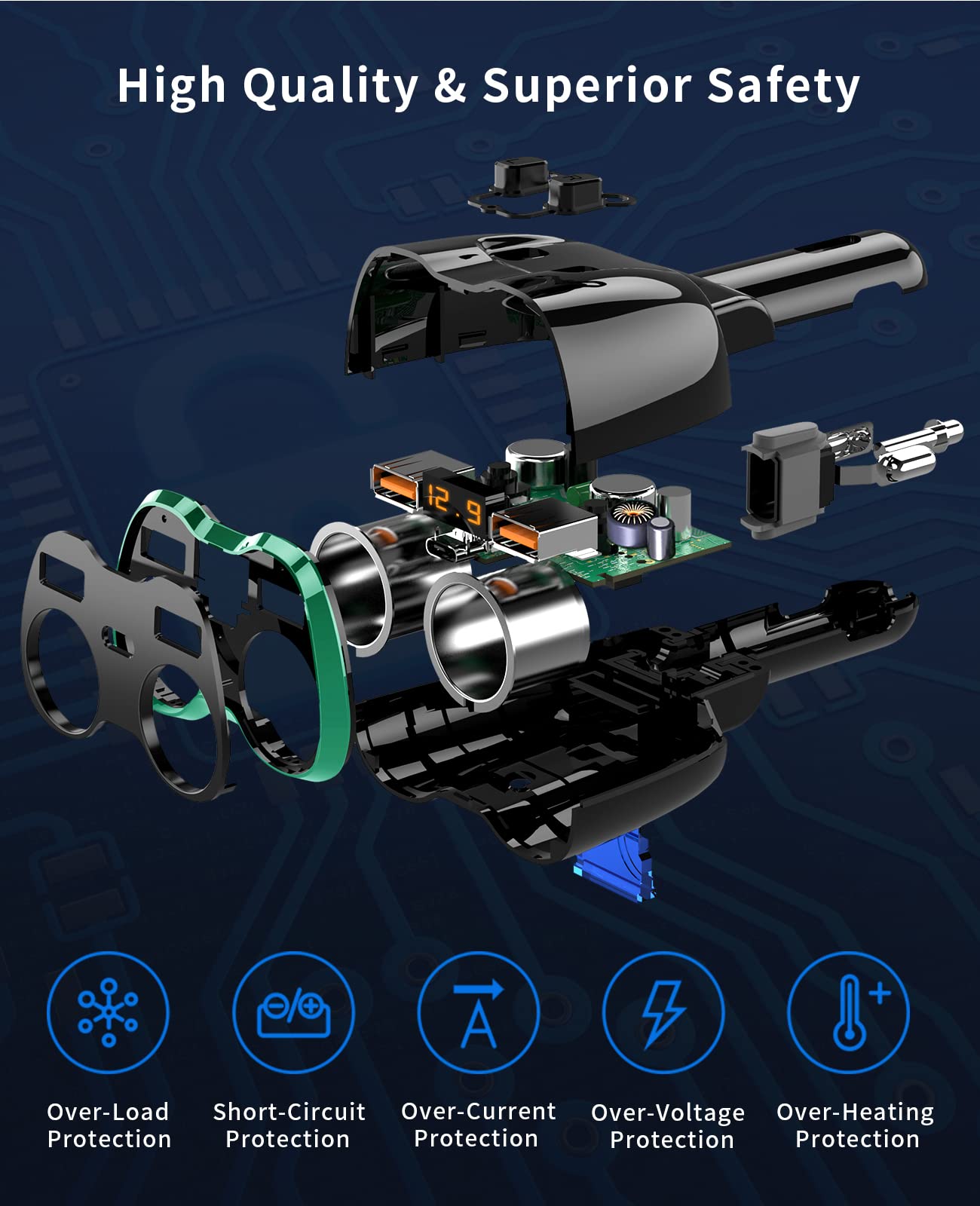 [2025 Upgraded] Cigarette Lighter Splitter, Superone 180W 2-Socket Cigarette Lighter Adapter With Dual Qc3.0 And 20W Pd Usb C Ca