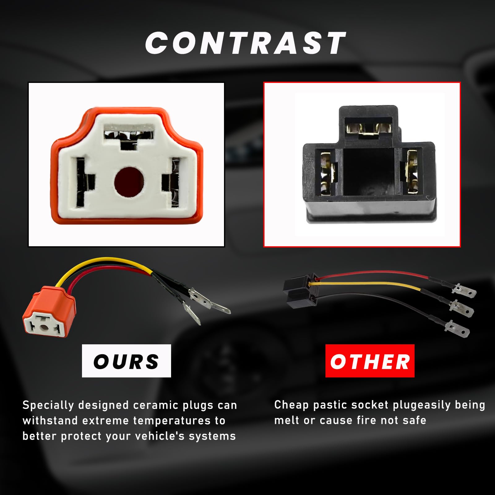 Suvnie 2 PCS H4 HB2 9003 Wiring Harness Headlight Socket, 16AWG Ceramic Headlight Connector, Pigtail Socket Female Plug, Headlig