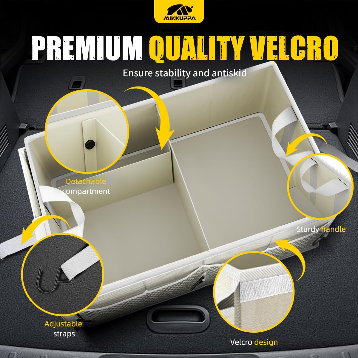 Mikkuppa Car Trunk Organizer - 65L Collapsible Trunk Organizer With Lid, Sturdy Car Storage For Suv Auto Truck Van With Adjustab