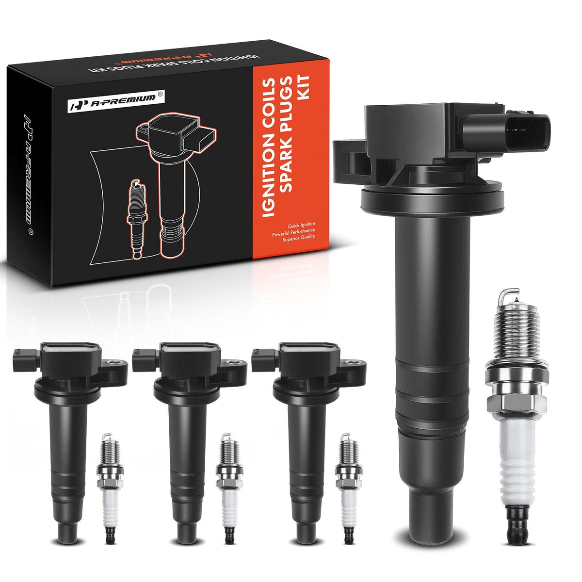 A-Premium Set Of 4 Ignition Coil Pack And Iridium Spark Plugs Compatible With Toyota Prius 2001-2009, Yaris 2006-2018, Echo 2000