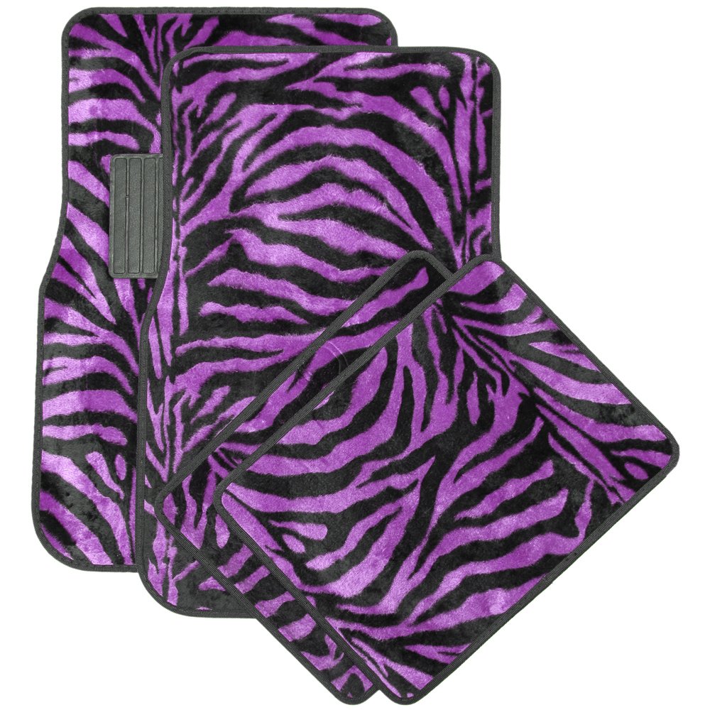 Purple Zebra White Tiger Animal Print Carpet Floor Mats For Cars/Truck - A Set Of 4 Universal Fit