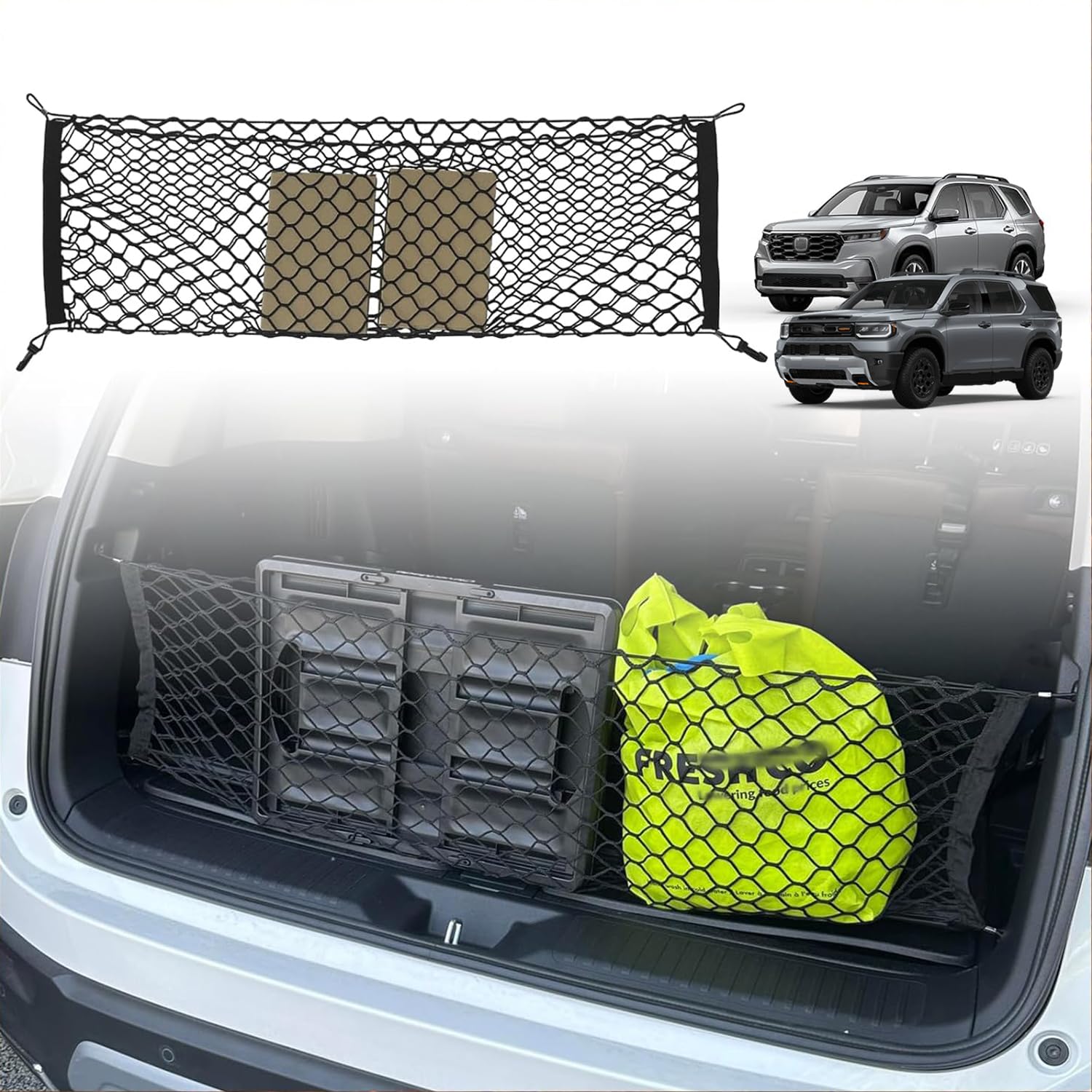Muslogy For Pilot 2023 2024 2025 Rear Trunk Cargo Net Stretchable Organizer Elastic Mesh Net Compatible With Honda Pilot 2023+ S