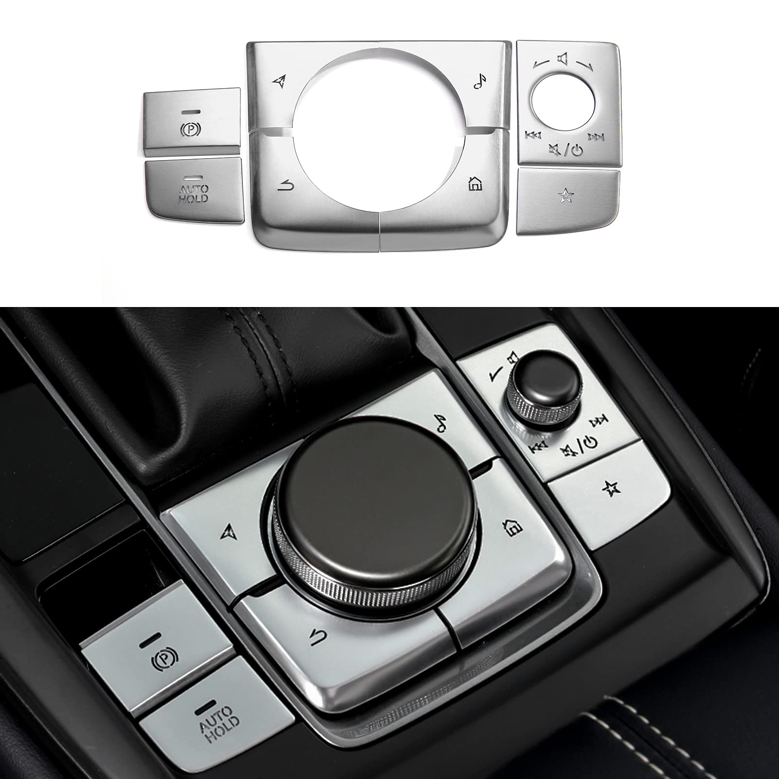 Anfokas 8Pcs Compatible With Mazda 3 Cx-30 Cx-50 2025 2024 2023 2022 2021 2020 Accessories Car Center Console Cover Gears Gear Panel Gear Shift Knob Button Cover Trims -Silver