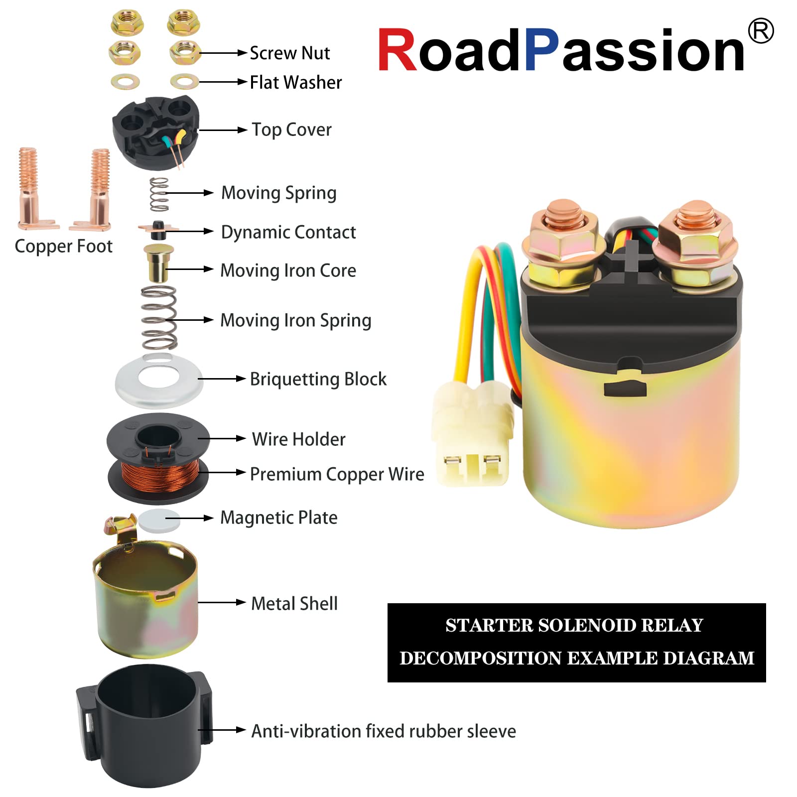 Road Passion Starter Solenoid Relay for Honda ATV TRX500 FOURTRAX Foreman Rubicon 2001-2011 TRX650 FOURTRAX Rincon 2003-2005 TRX